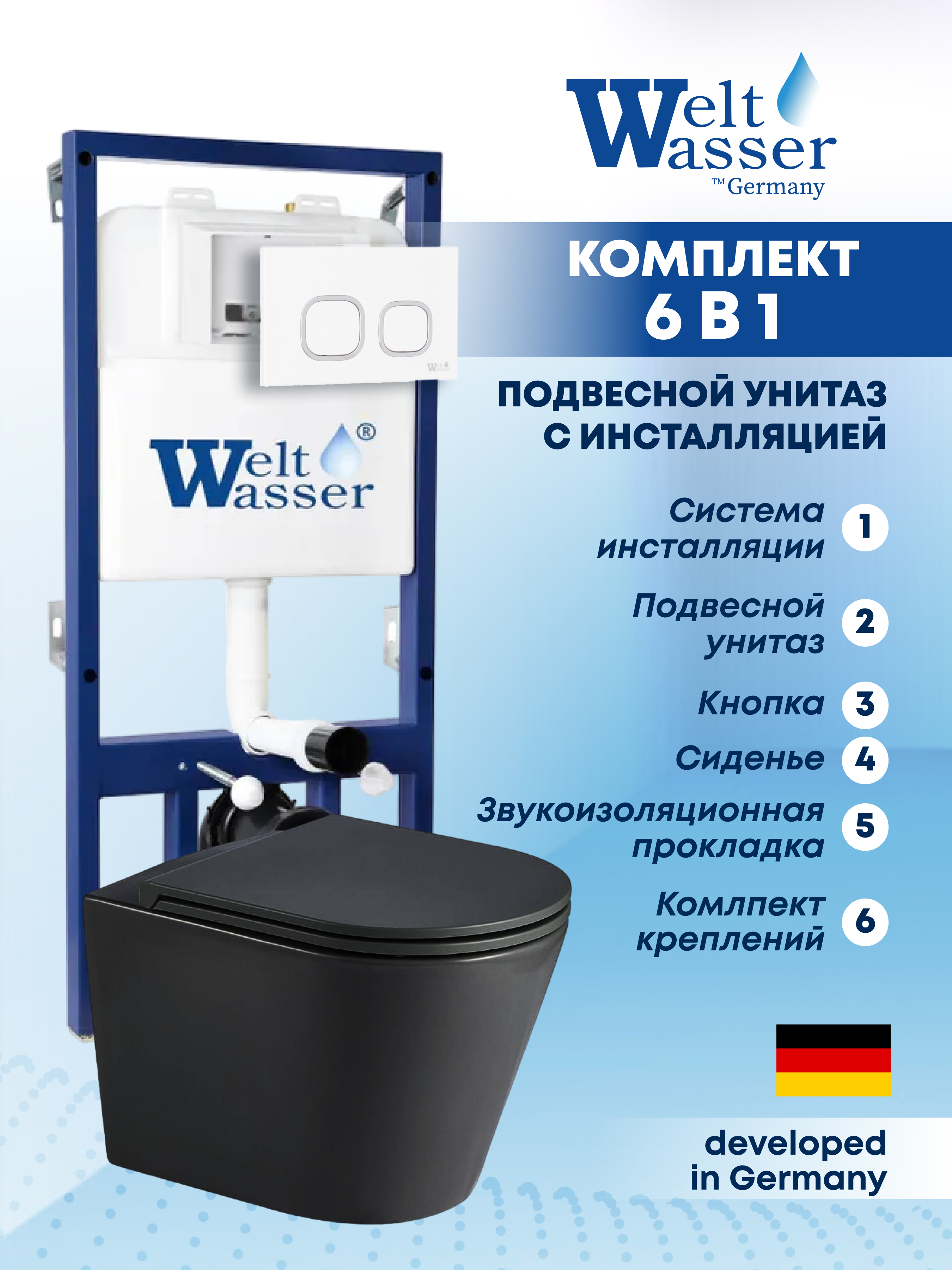 Изображение товара Комплект инсталляции Weltwasser BS5256 для подвесного унитаза черный матовый