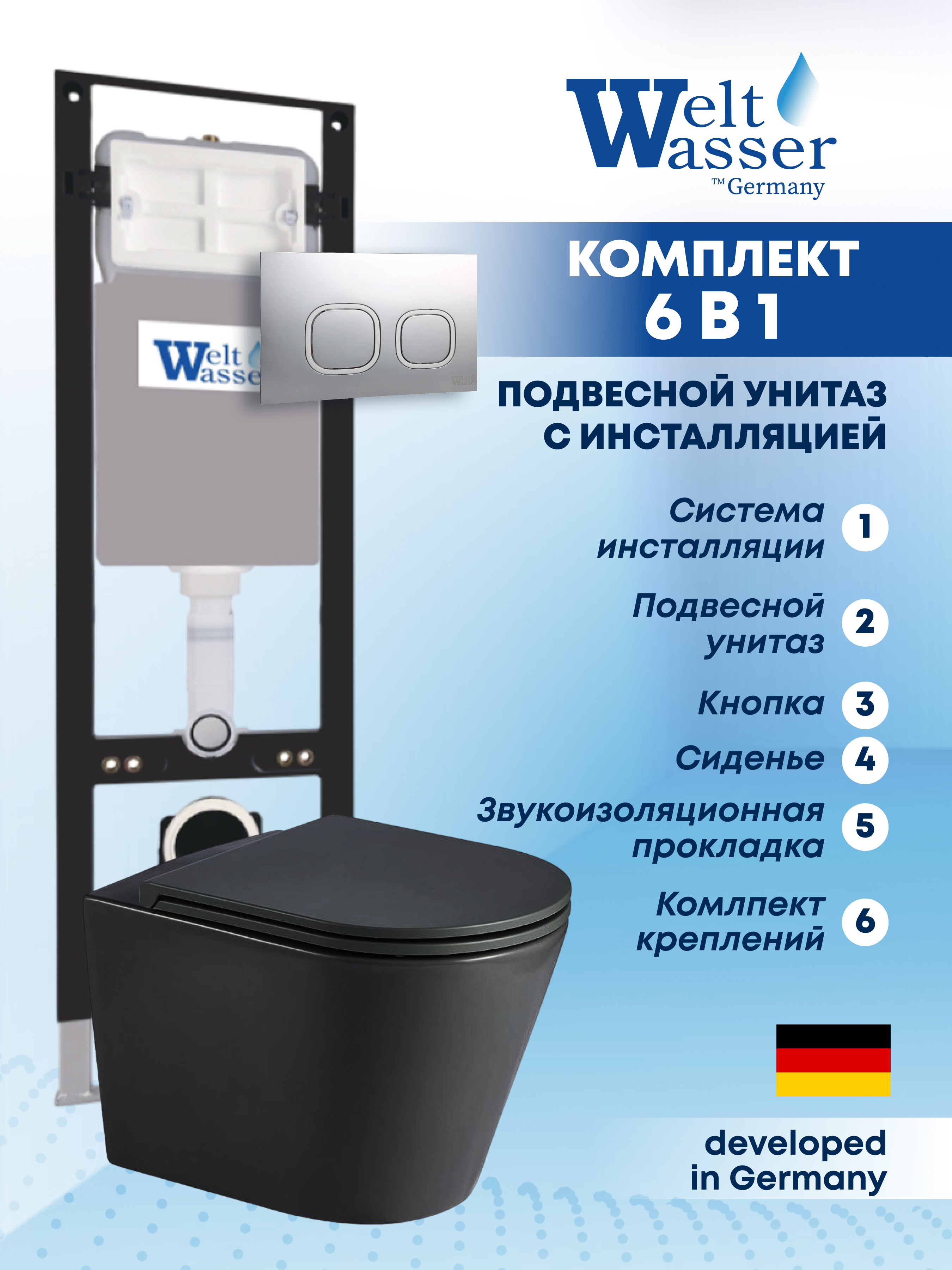 Изображение товара Комплект инсталляции с унитазом Weltwasser AS35030 черный матовый
