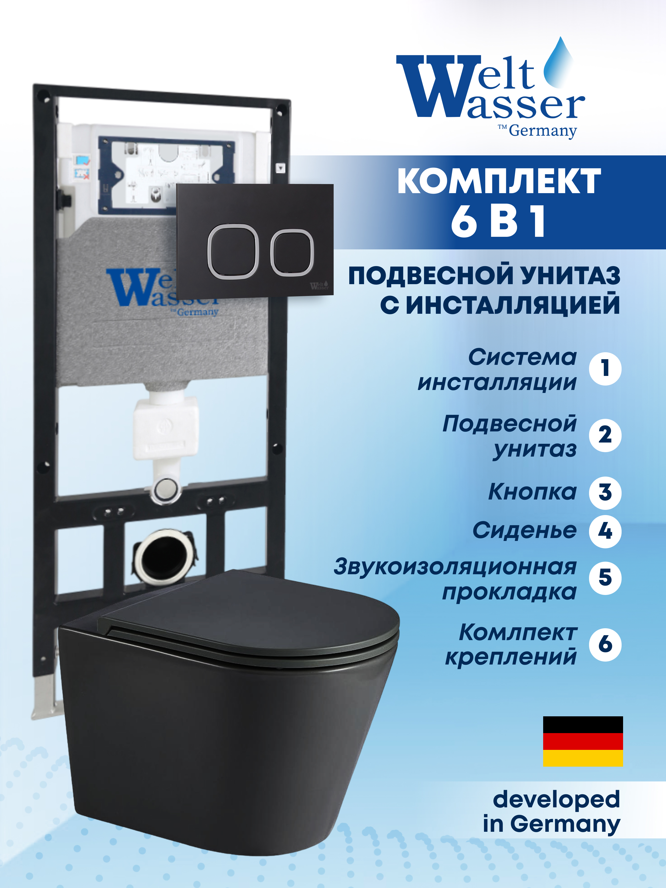 Изображение товара Комплект инсталляции с унитазом Weltwasser AS50629 черный матовый Германия