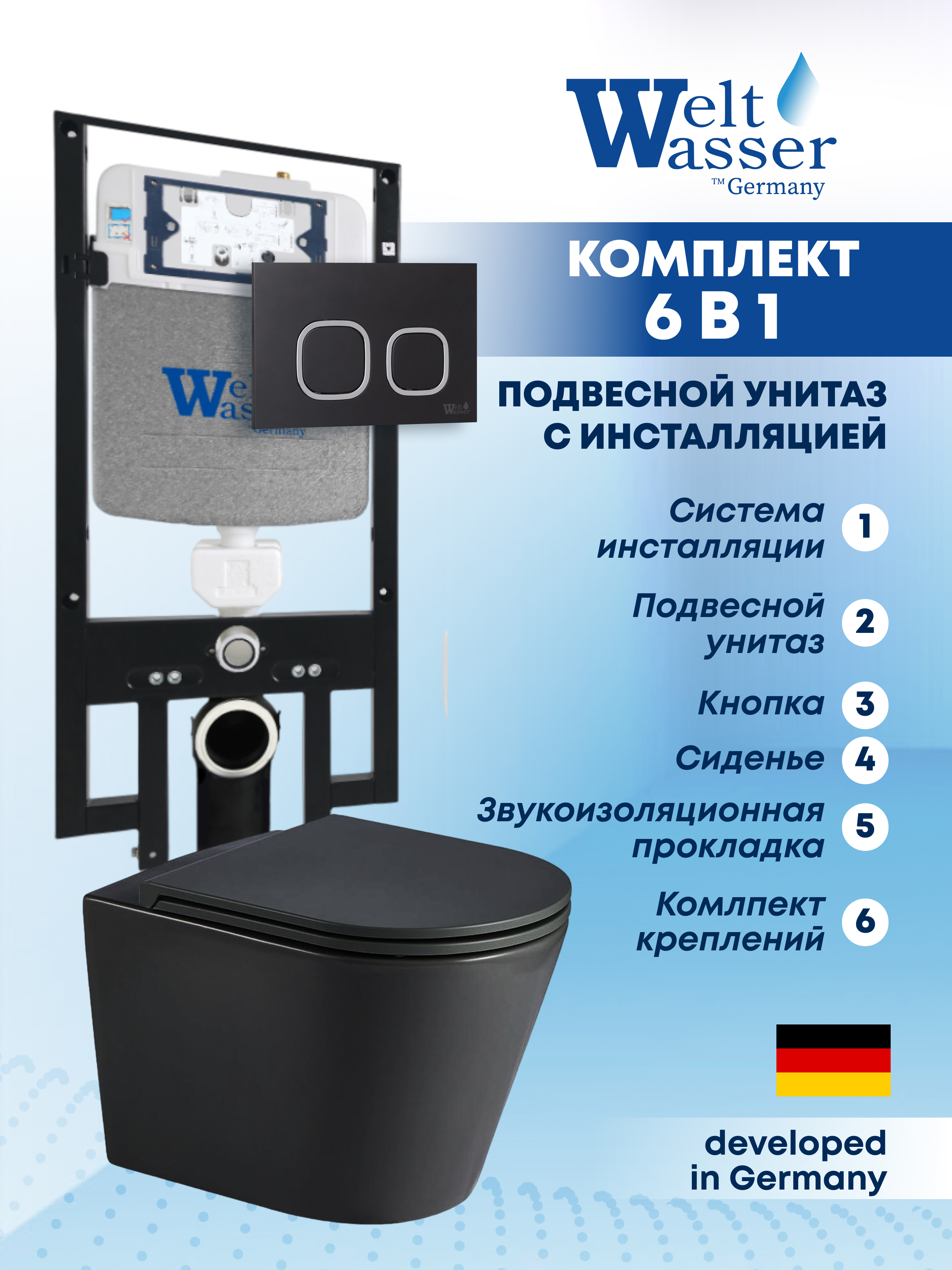 Изображение товара Комплект инсталляция с унитазом Weltwasser AS49729 цвет черный