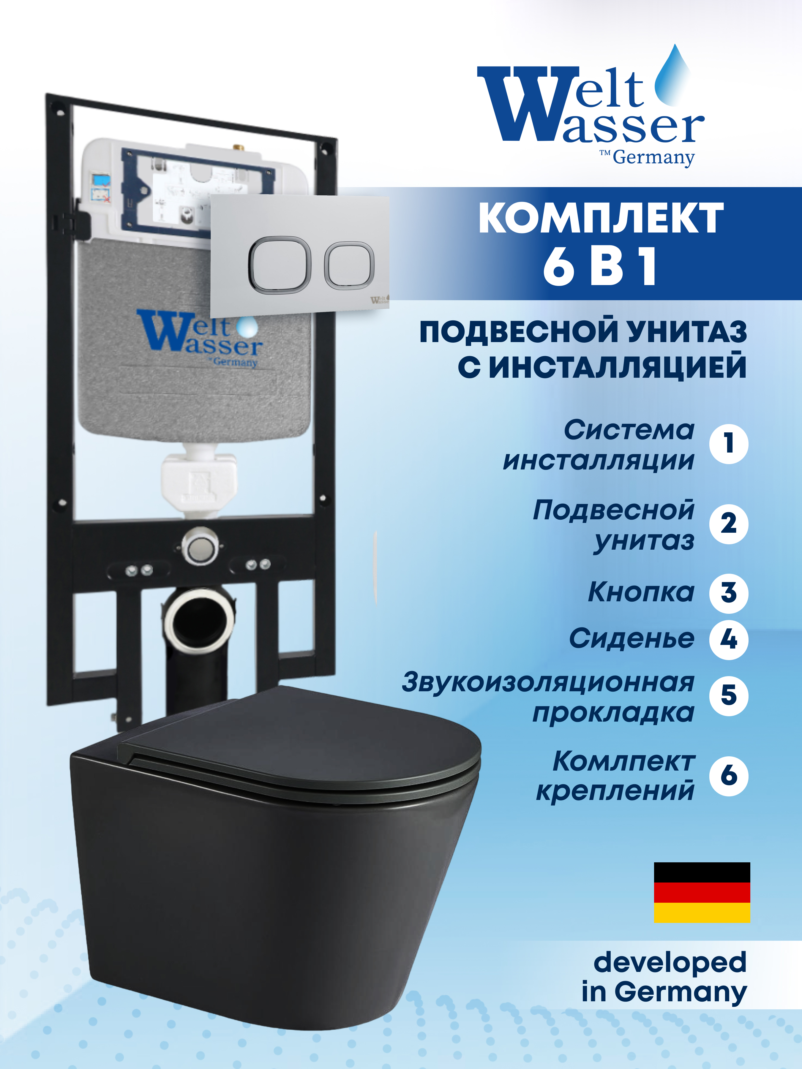 Изображение товара Комплект инсталляции с унитазом Weltwasser AS49731 черный матовый