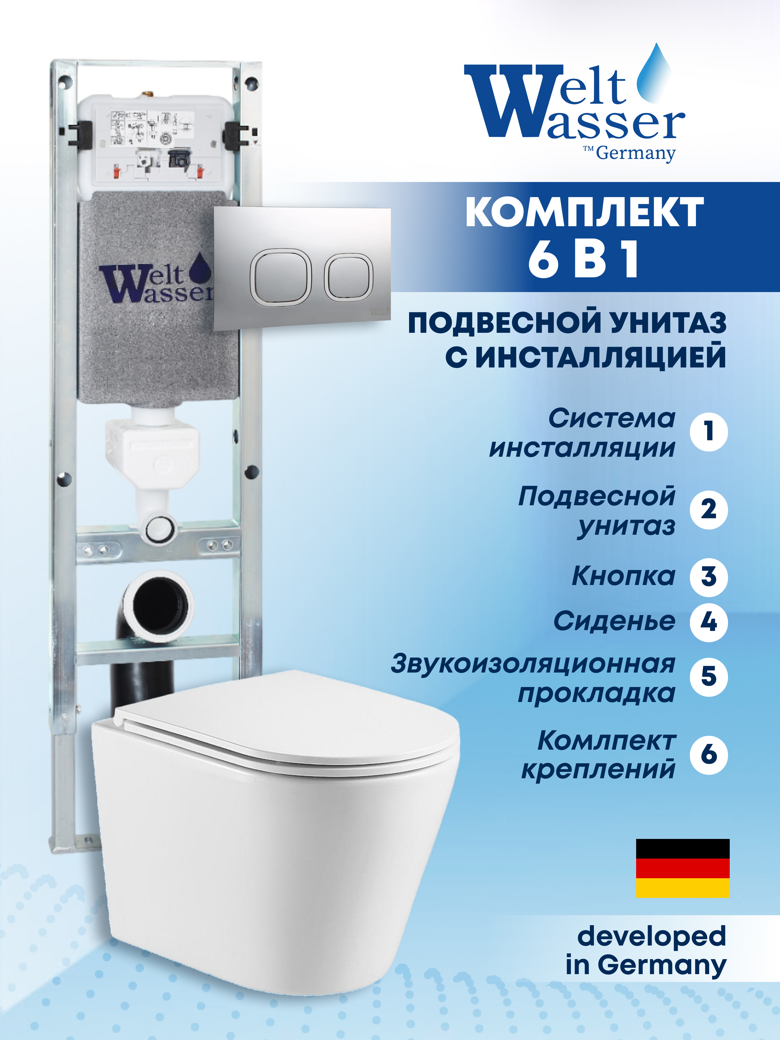 Изображение товара Комплект инсталляции с унитазом Weltwasser AS350ST27 белый