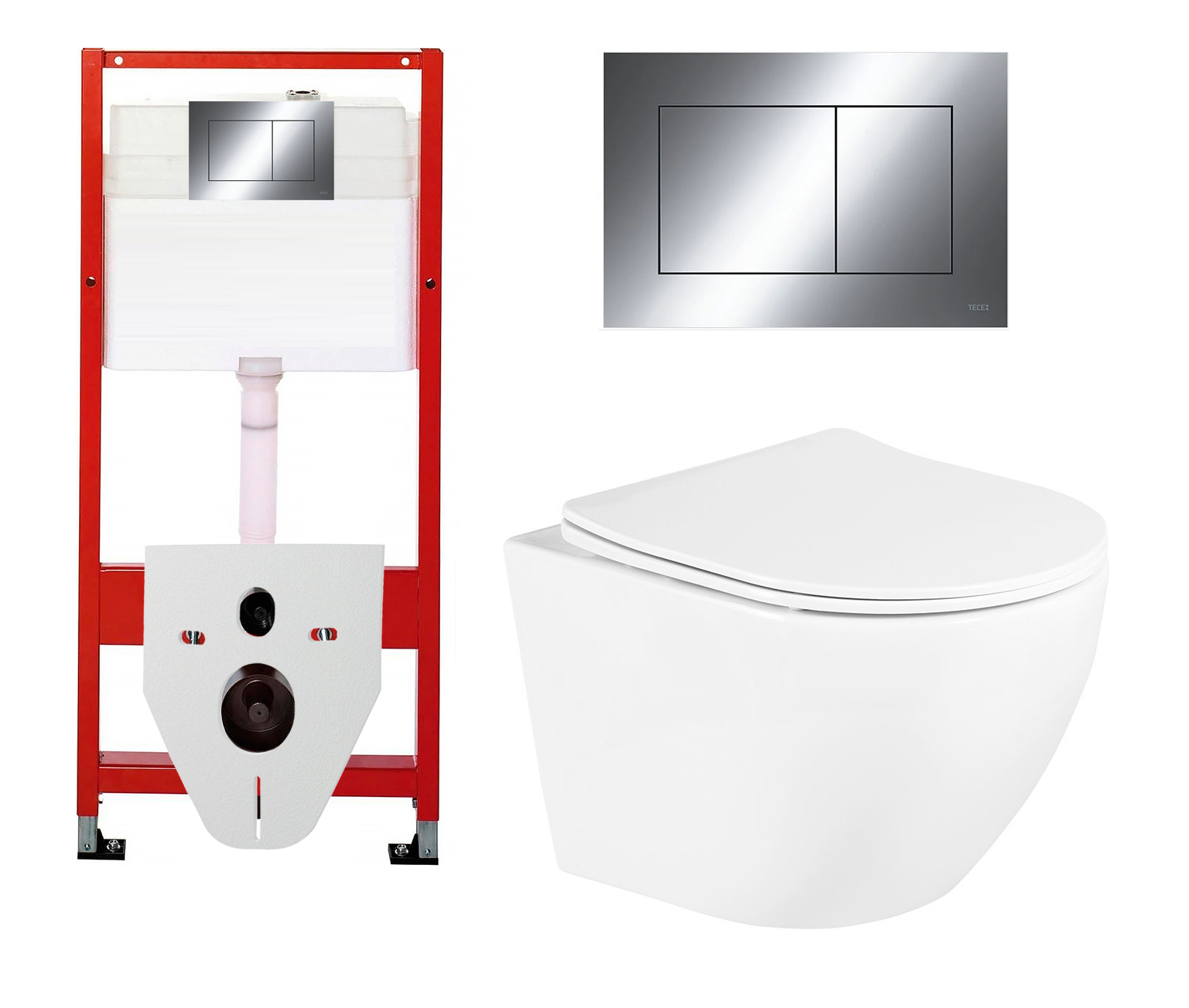 Изображение товара Комплект инсталляция TECE Now Uno кнопка хром с подвесным унитазом BelBagno
