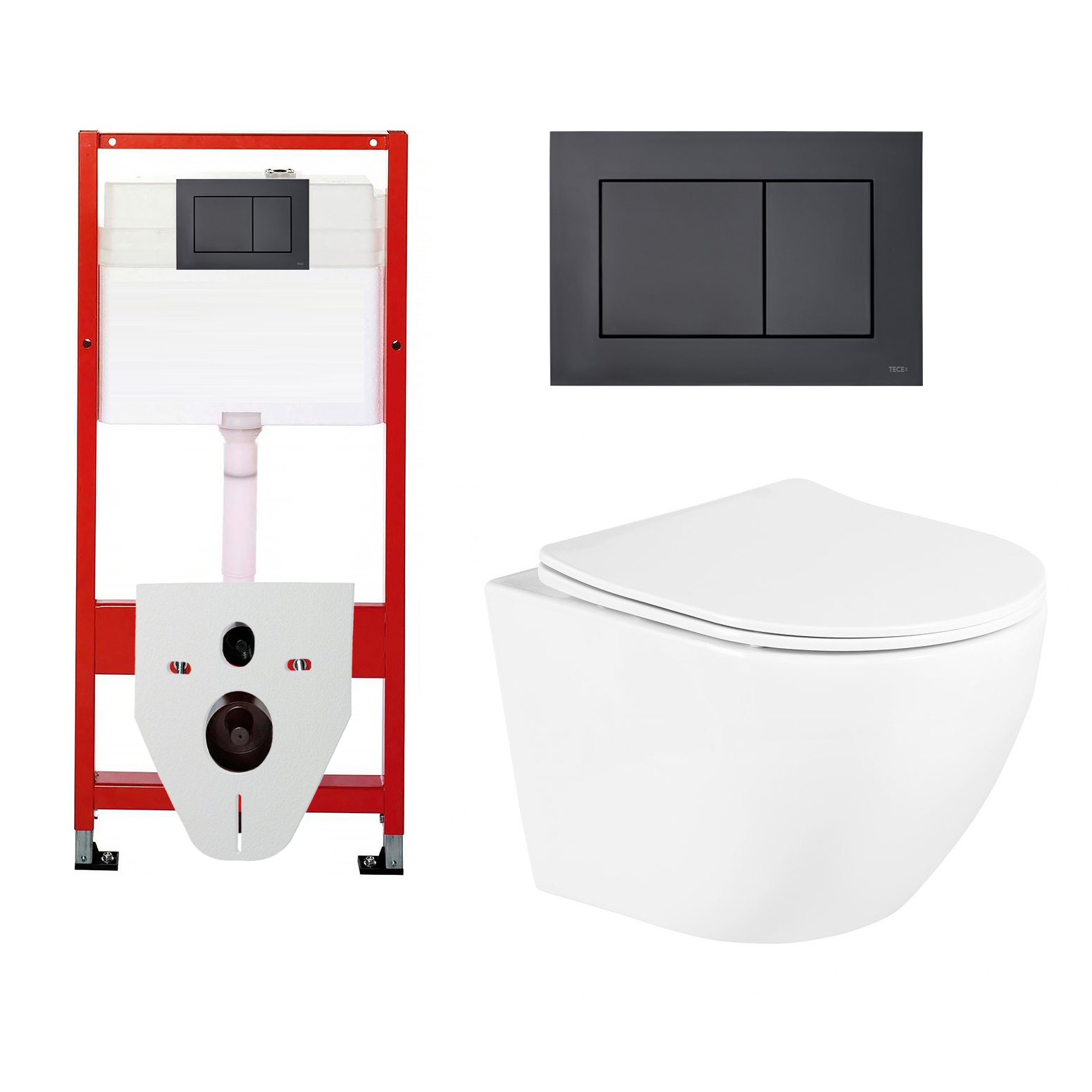 Изображение товара Комплект 3 в 1 инсталляция Tece Base 9400414 подвесной унитаз BelBagno Uno с кнопкой черной