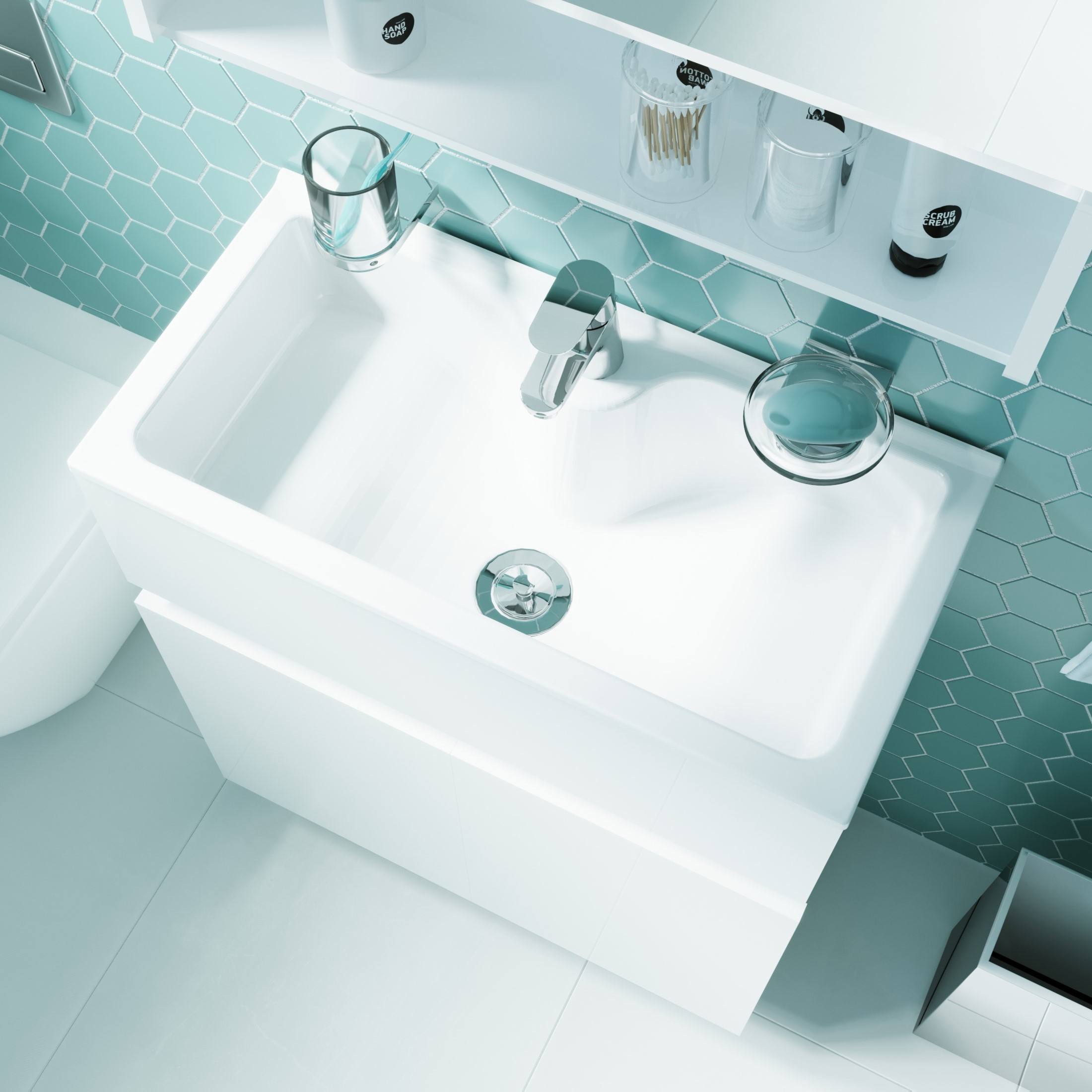 Изображение товара Тумба под раковину 60 см с раковиной из полимерной керамики белый глянец Россия