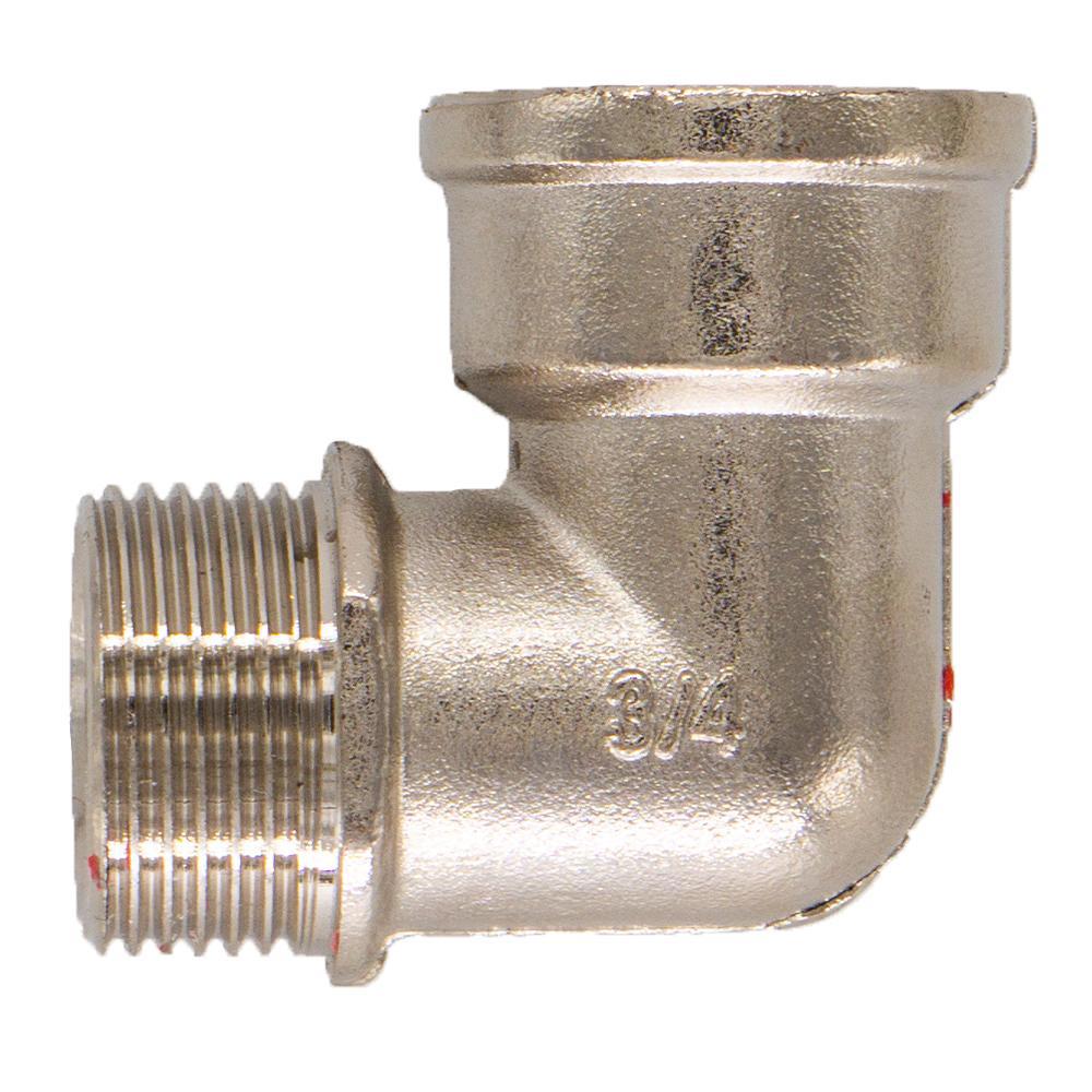 Изображение товара Угольник 90° СТМ 3/4x3/4 ВР-НР латунь никелированный для трубопроводов