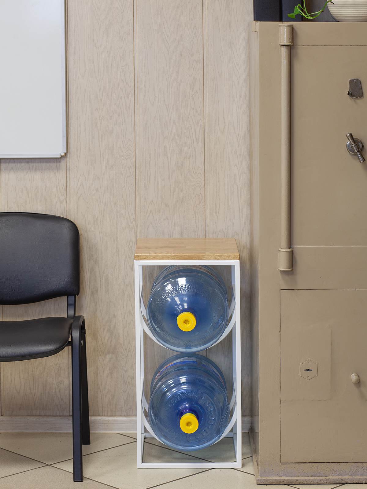 Изображение товара Подставка для 2 бутылок со столиком для кулера из дерева белая GW-2BCOOLER-W-W