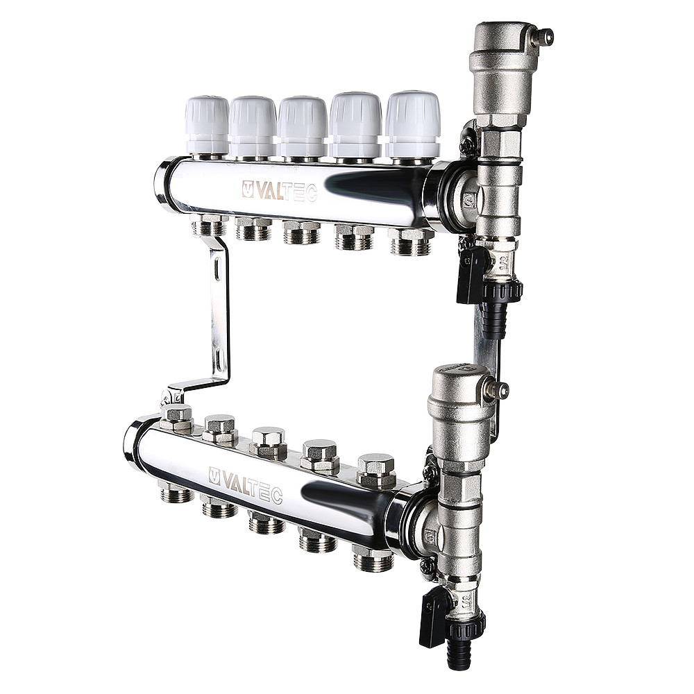 Изображение товара Коллекторный блок Valtec 1 на 6 выходов для теплого пола и отопления