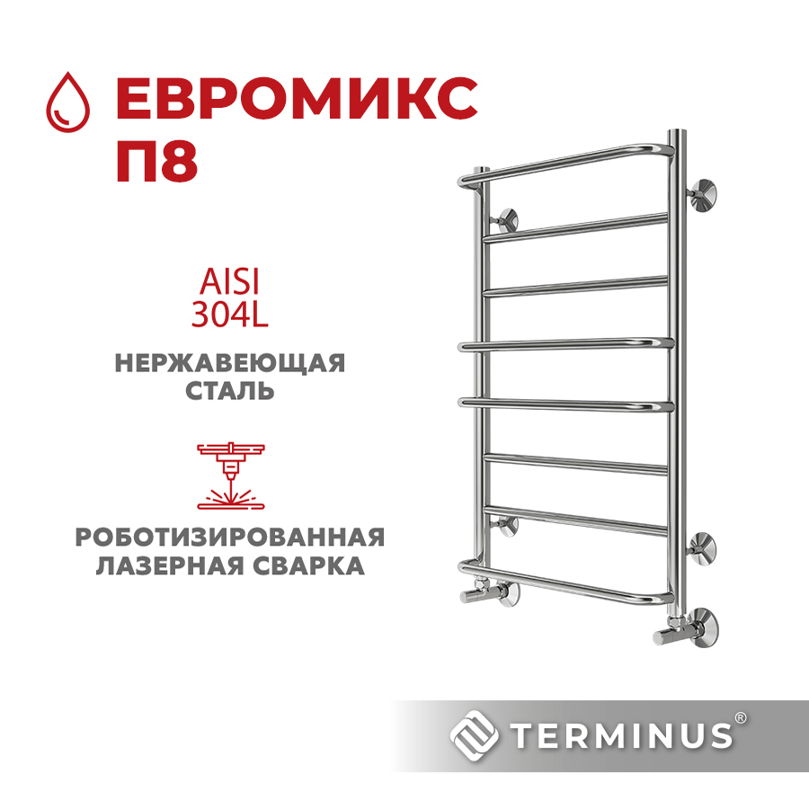 Изображение товара Водяной полотенцесушитель Terminus Евромикс П8 50x80 см нержавеющая сталь хром