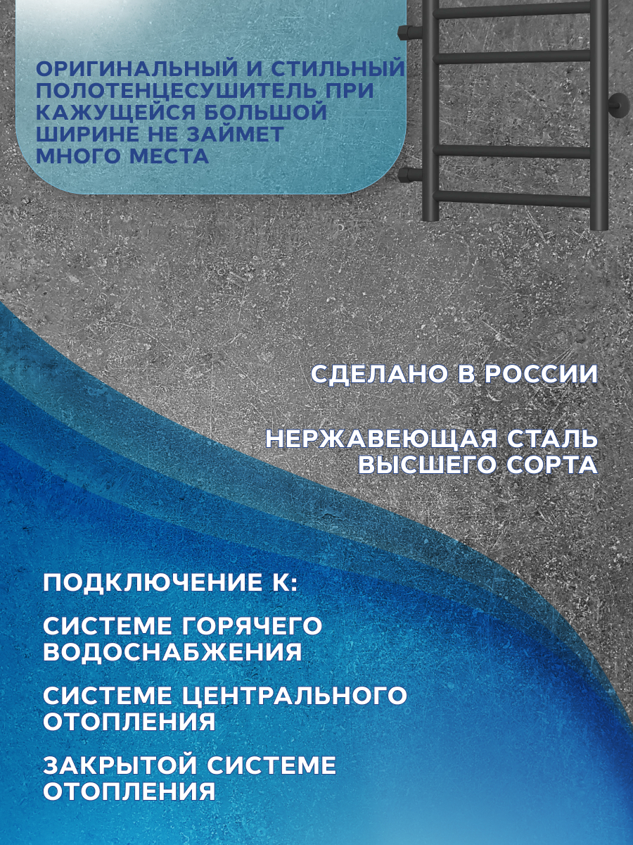 Изображение товара Полотенцесушитель водяной Bauedge В10 П4 2+2 черный матовый 40х50 см нержавеющая сталь