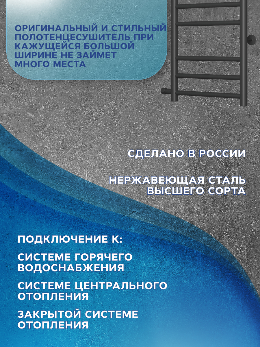 Изображение товара Водяной полотенцесушитель Bauedge В10 П6 60x40 см черный матовый нержавеющая сталь