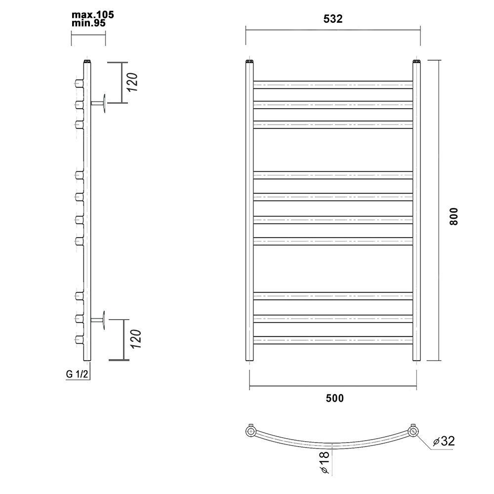 Изображение товара Водяной полотенцесушитель Domoterm Классик П10 50x80 см нержавеющая сталь белый