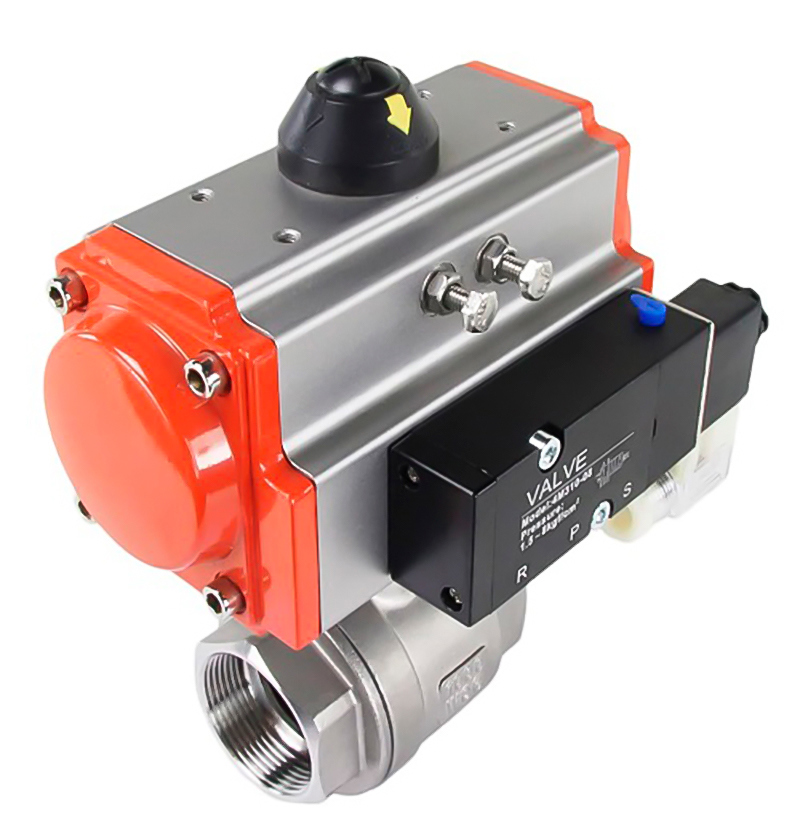 Изображение товара Кран шаровой с пневмоприводом Dn.ru 3" 63 бар внутренняя резьба нержавеющая сталь D160-01586