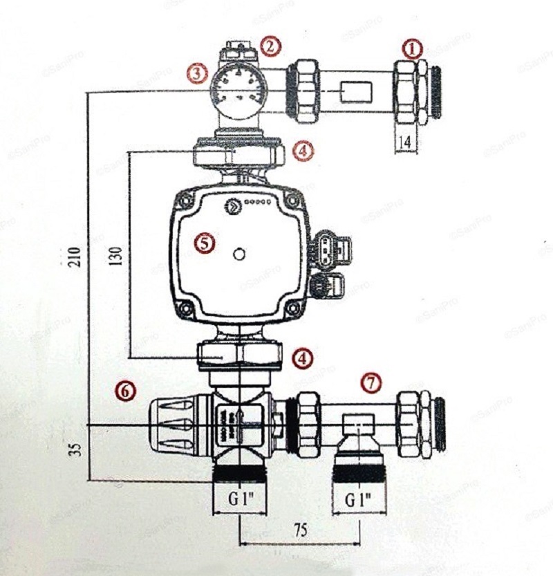 Изображение товара Насосно-смесительный узел ViEiR VR204-A для отопления и теплого пола 1"НР 130/180 мм без насоса