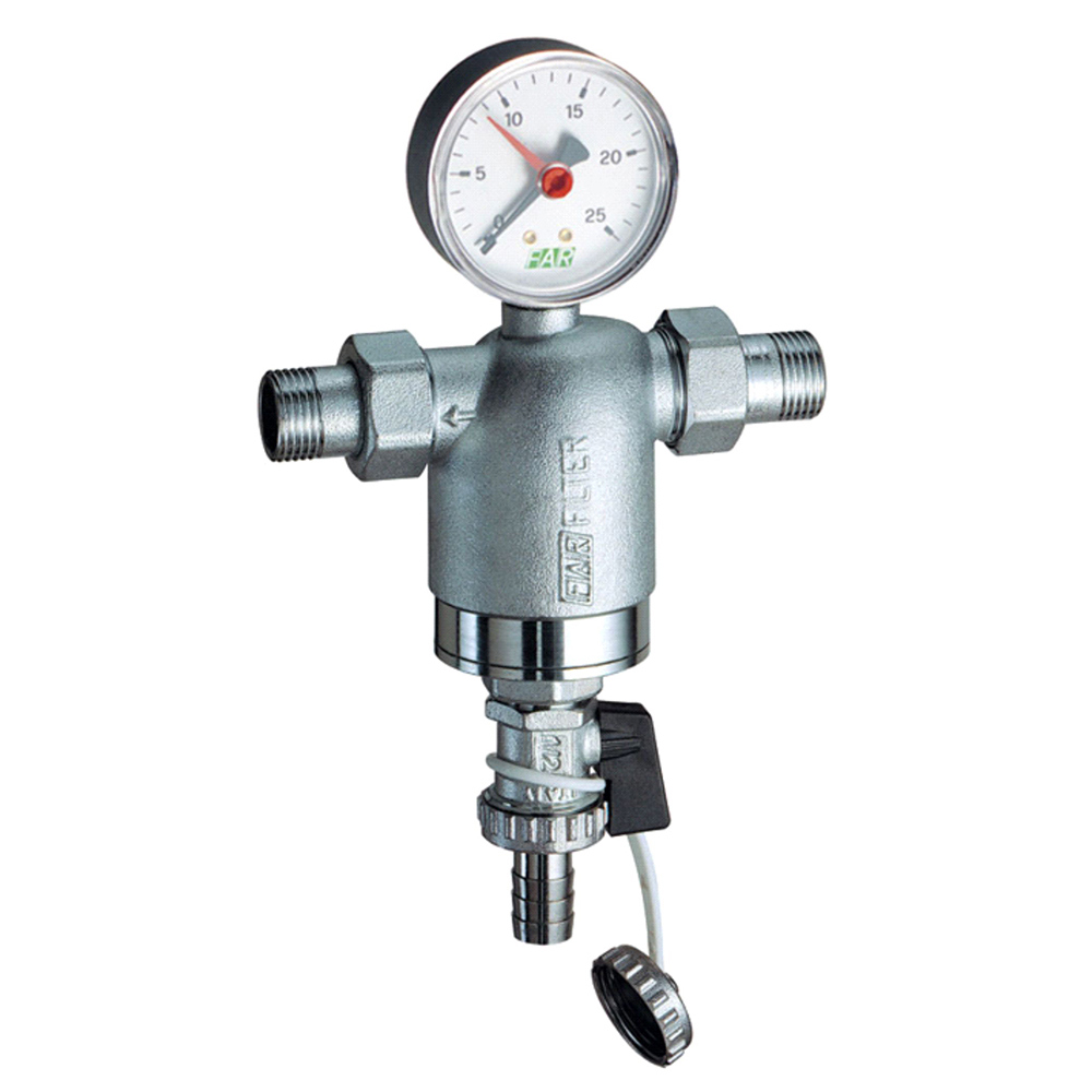 Изображение товара Фильтр промывной FAR с манометром 1/2 дюйма 100 мкм для воды