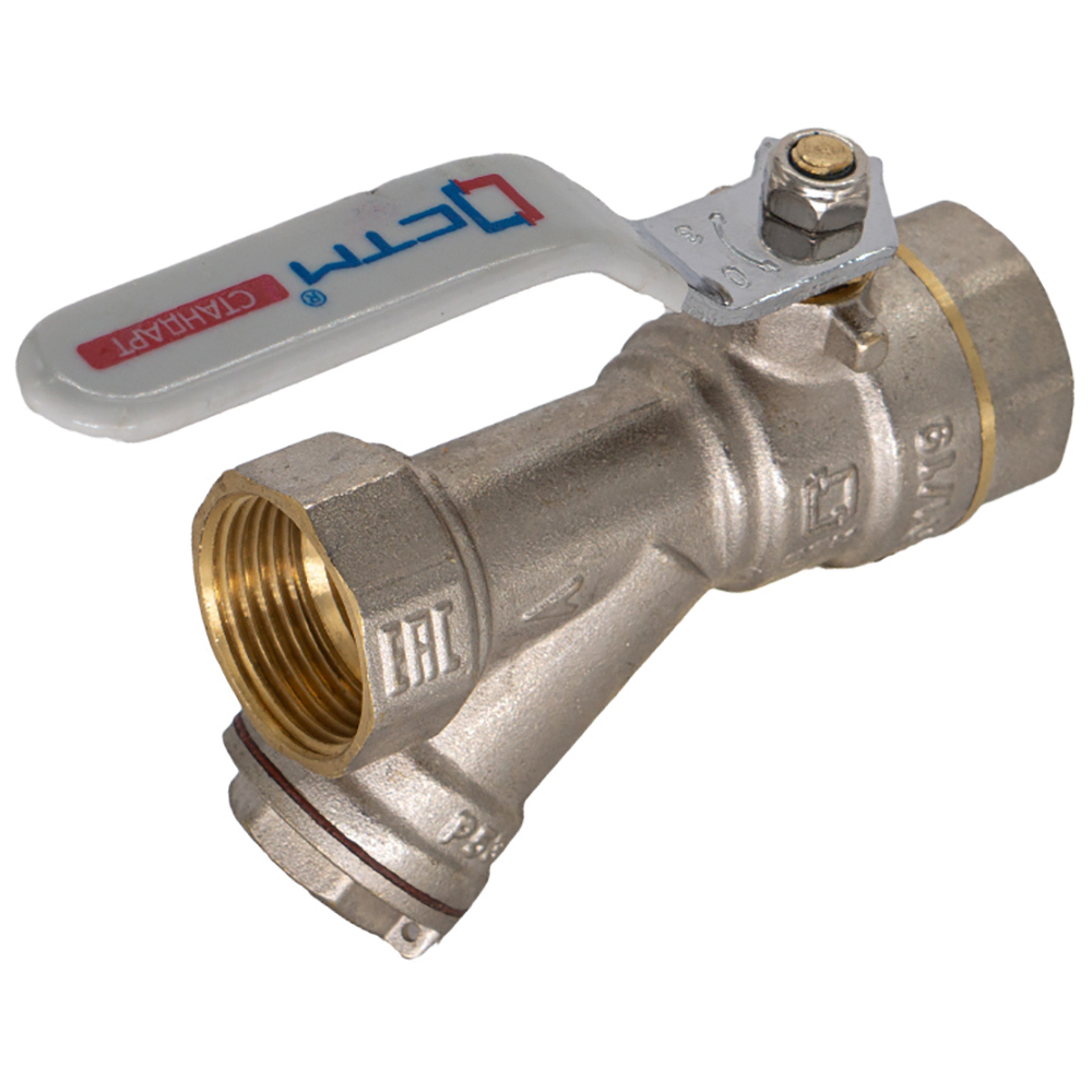 Изображение товара Кран шаровой 3/4" Стм Стандарт угловой с фильтром для водопровода и отопления