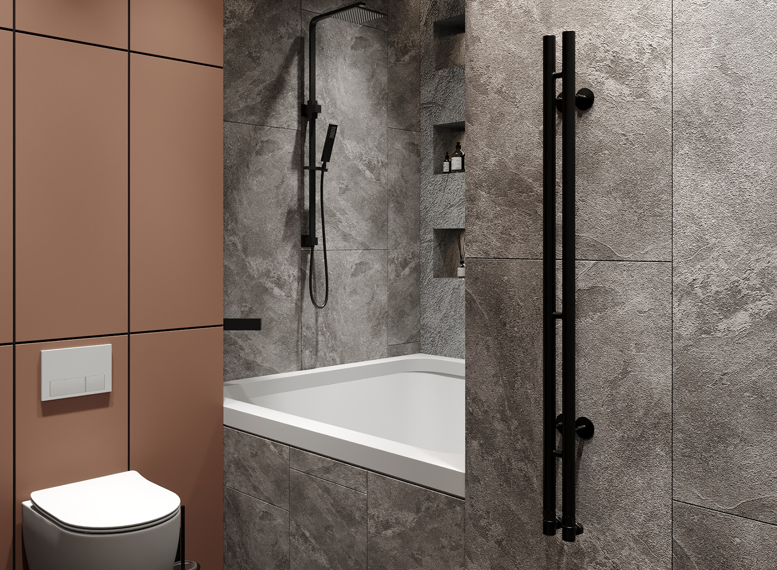 Изображение товара Полотенцесушитель водяной i-образный Guardo Stretto 85x600 мм нижняя подводка 1/2" нержавеющая сталь цвет черный матовый