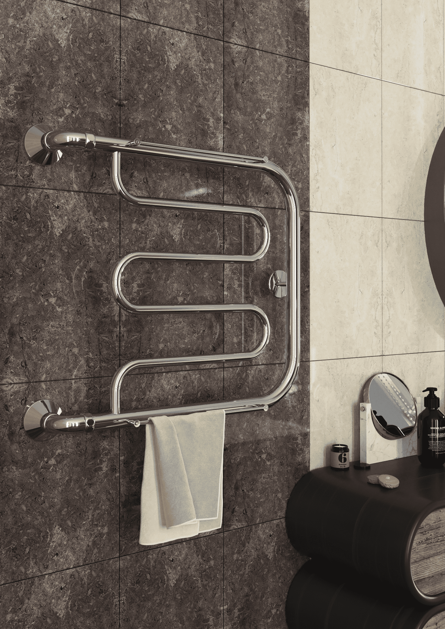 Изображение товара Водяной полотенцесушитель EL-TERM Фокстрот 40x50 см с полкой хром нержавеющая сталь