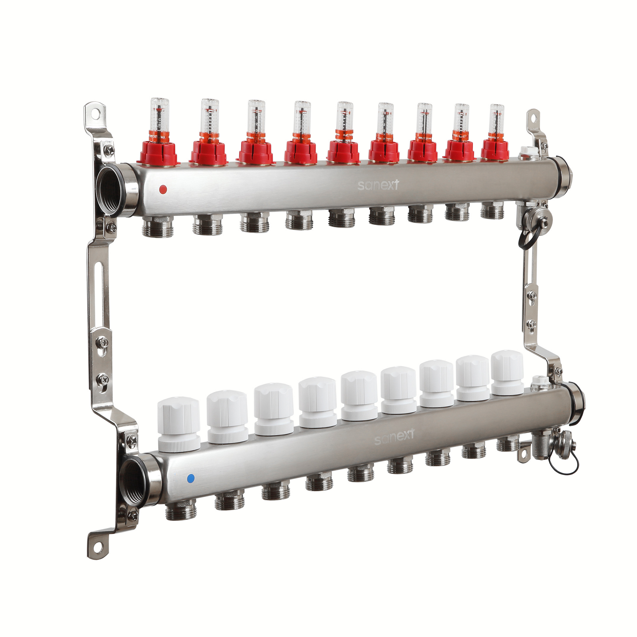 Изображение товара Коллекторная группа для теплого пола SANEXT 85212-1 12 выходов евроконус нержавеющая сталь