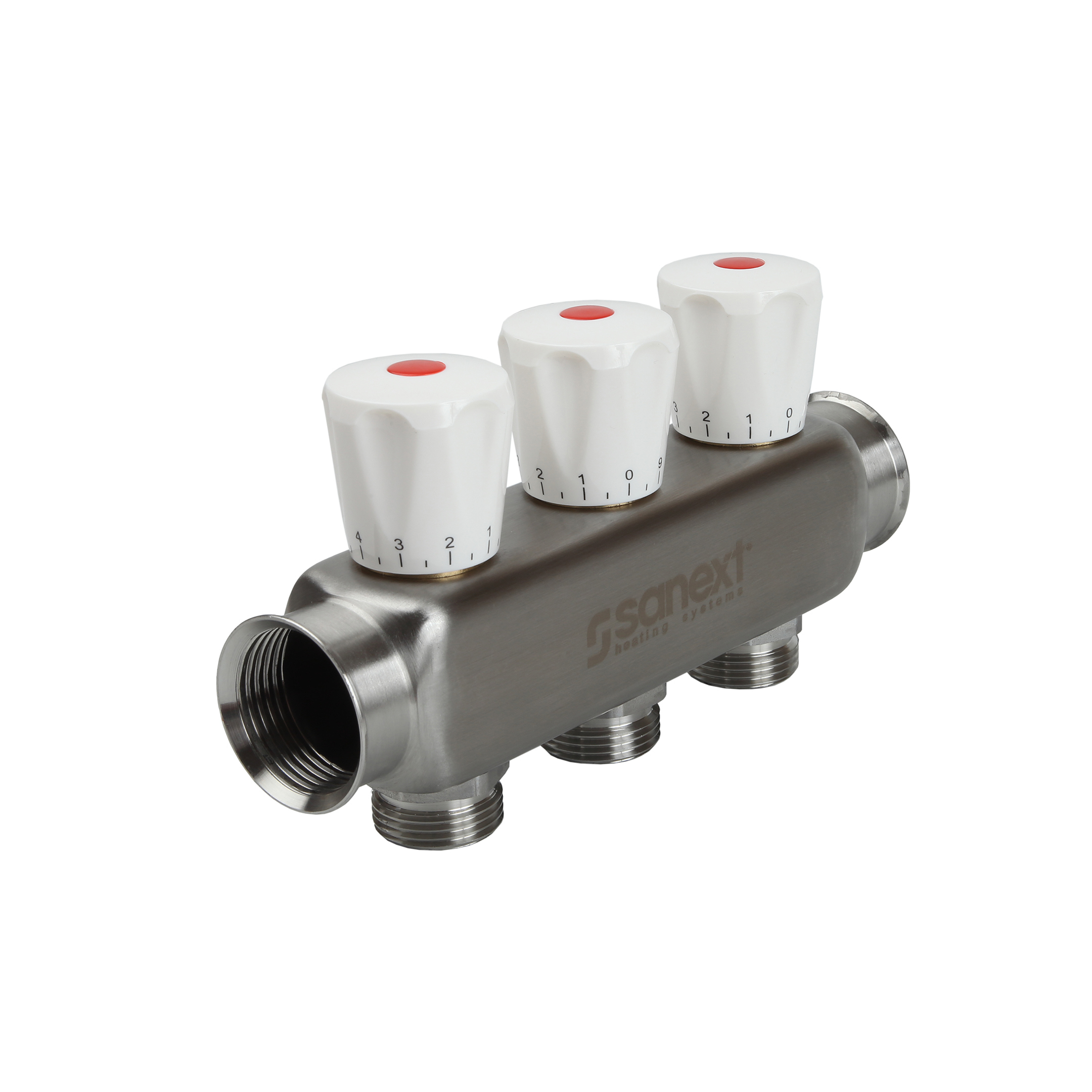 Изображение товара Коллектор регулирующий SANEXT 8113 1x3/4" нержавеющая сталь для отопления и водоснабжения