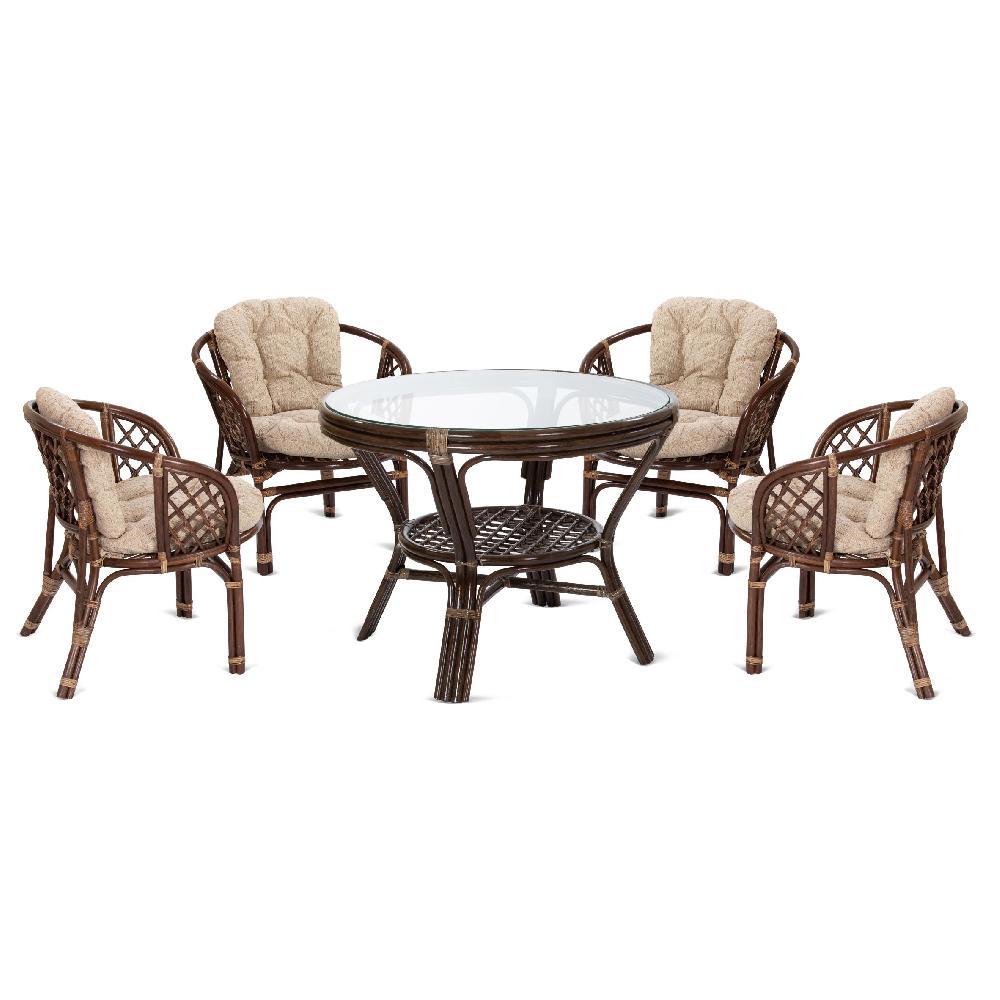 Изображение товара Обеденный комплект для 4 человек ЭкоДизайн Classic Rattan стол и 4 кресла коричневый