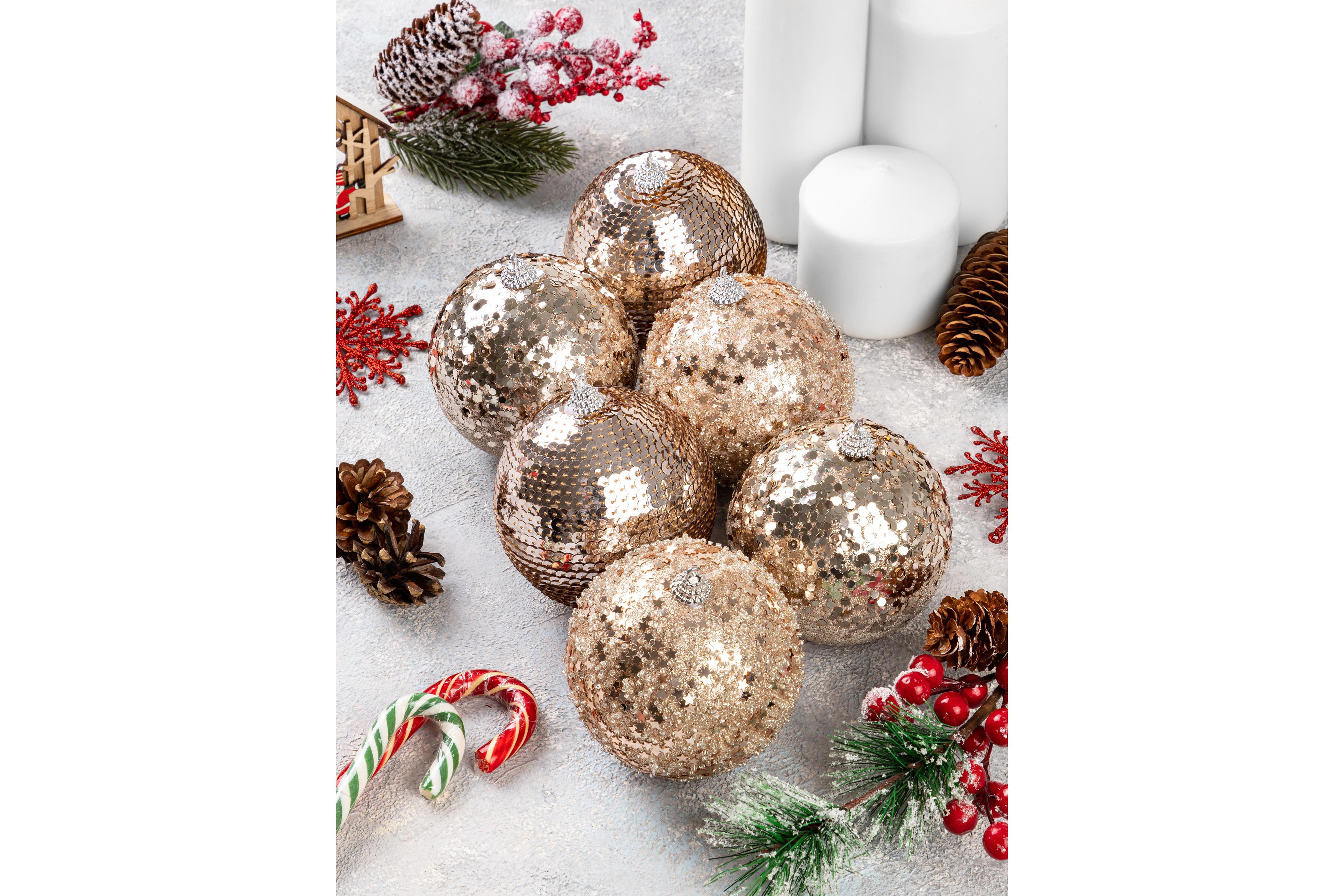 Изображение товара Набор елочных шаров Elan gallery 970089 Шампань 9.5 см полиуретан золотистый 6 шт