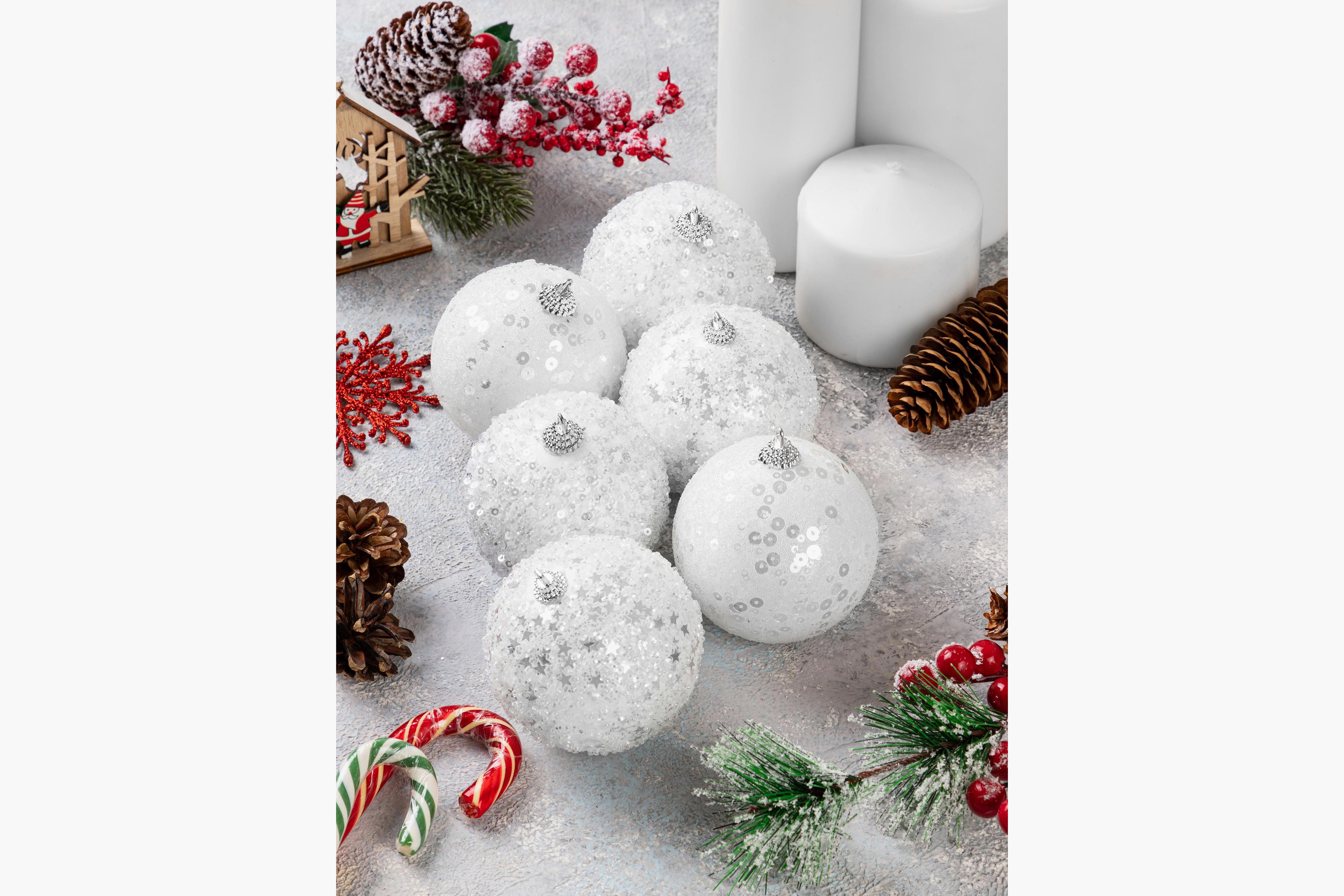 Изображение товара Набор елочных шаров Elan gallery 970077 8 см полиуретан белый 6 шт