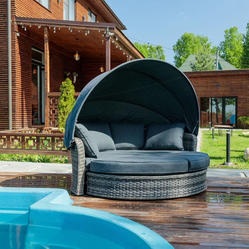 Изображение товара Диван садовый трансформер Violetta из искусственного ротанга, 3 места, серый