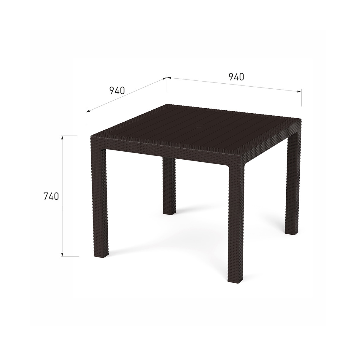 Изображение товара Нераздвижной садовый стол Альтернатива РОТАНГ ПЛЮС 94x94x74 см пластиковый коричневый