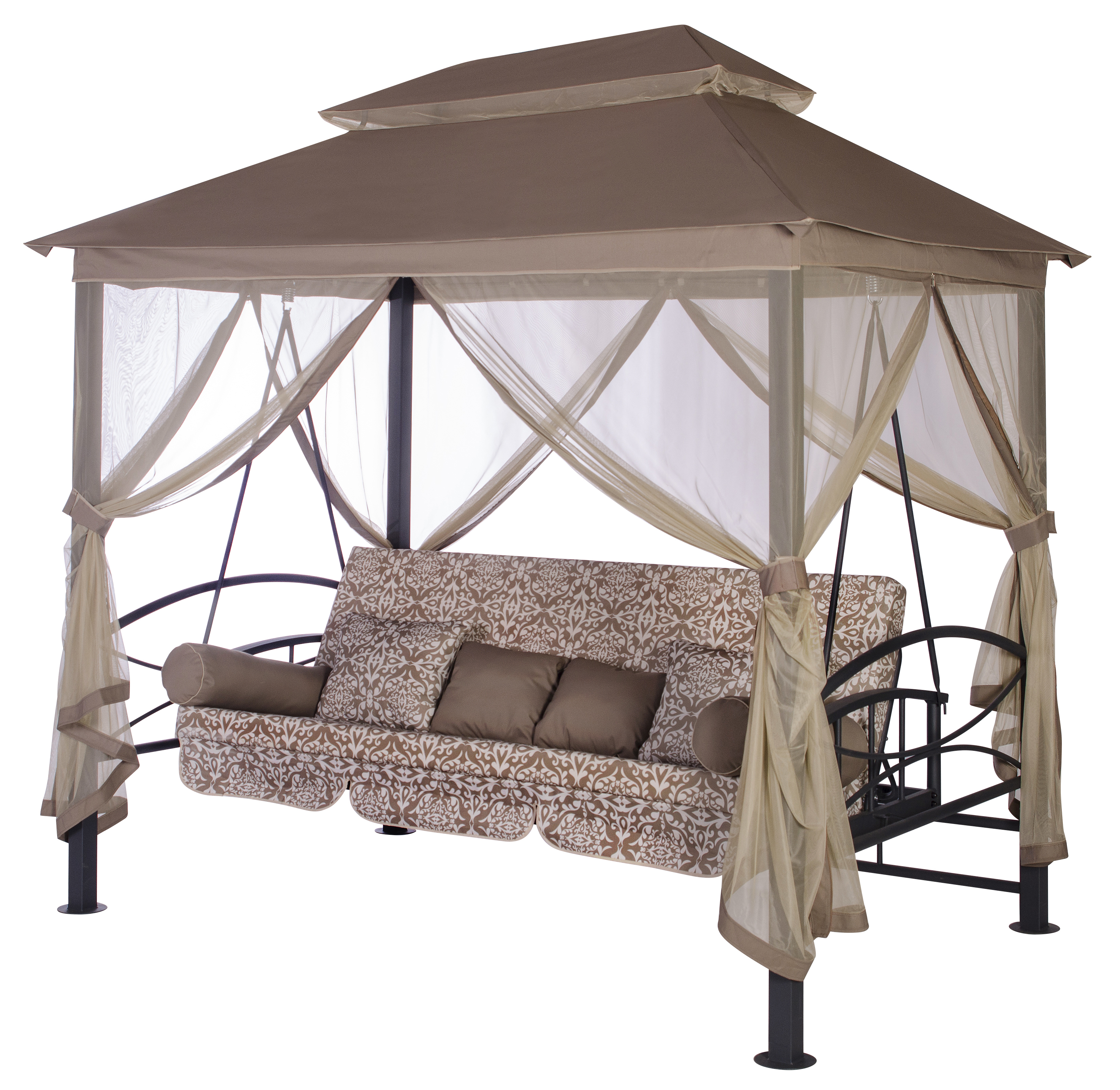 Изображение товара Качели садовые Пальмира 4-х местные с тентом и москитной сеткой Россия