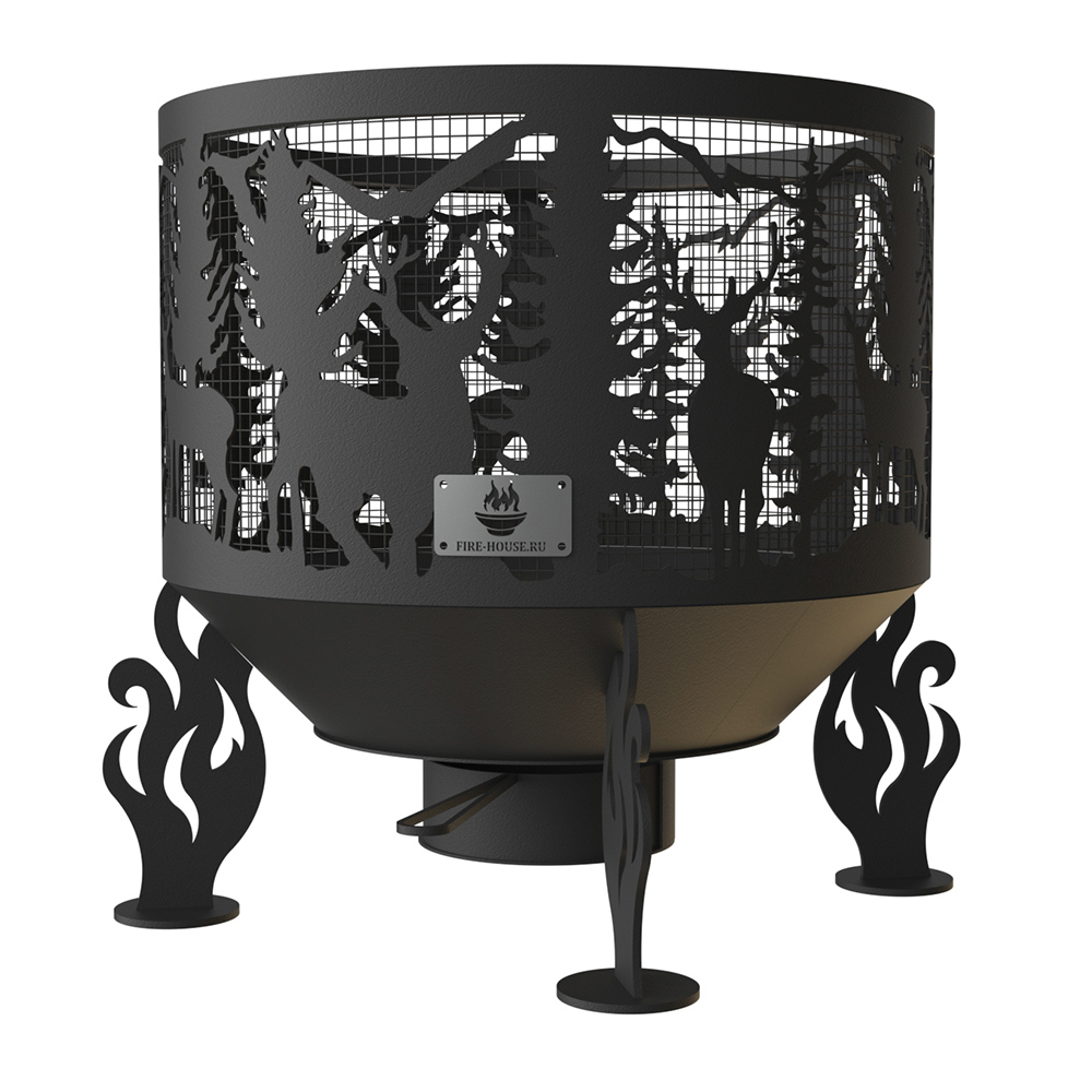 Изображение товара Костровая чаша Fire-House Олени d600 с зольником и защитной сеткой