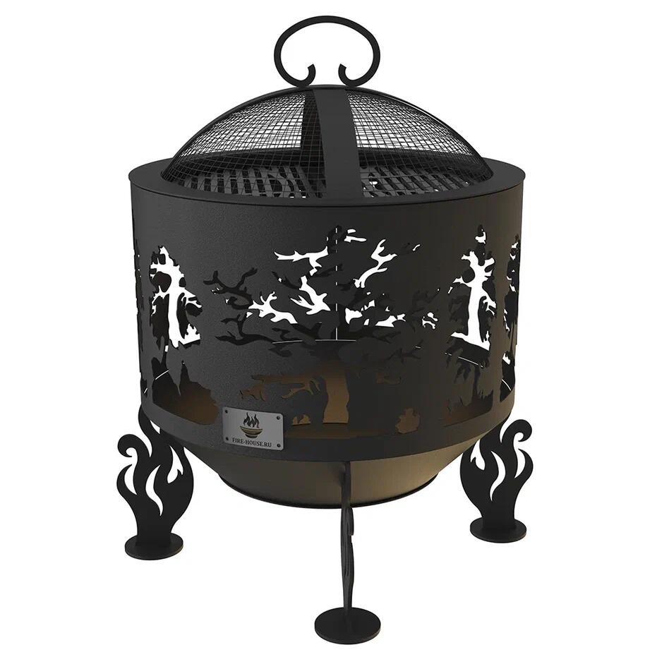 Изображение товара Костровая чаша Fire-House Деревья d 50 см коническое дно с решеткой гриль и крышкой искрогасителем 50x69 см