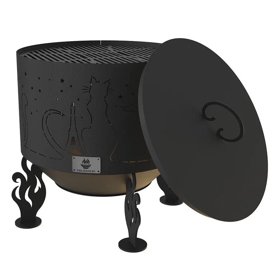 Изображение товара Костровая чаша Fire-House Коты и звезды d 50 см с решеткой гриль и крышкой пламегасителем 50x49 см
