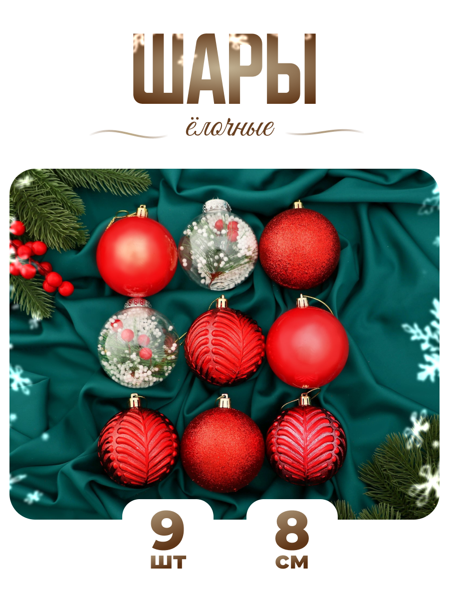 Изображение товара Набор елочных шаров Зимнее волшебство 8 см 9 шт прозрачных пластик