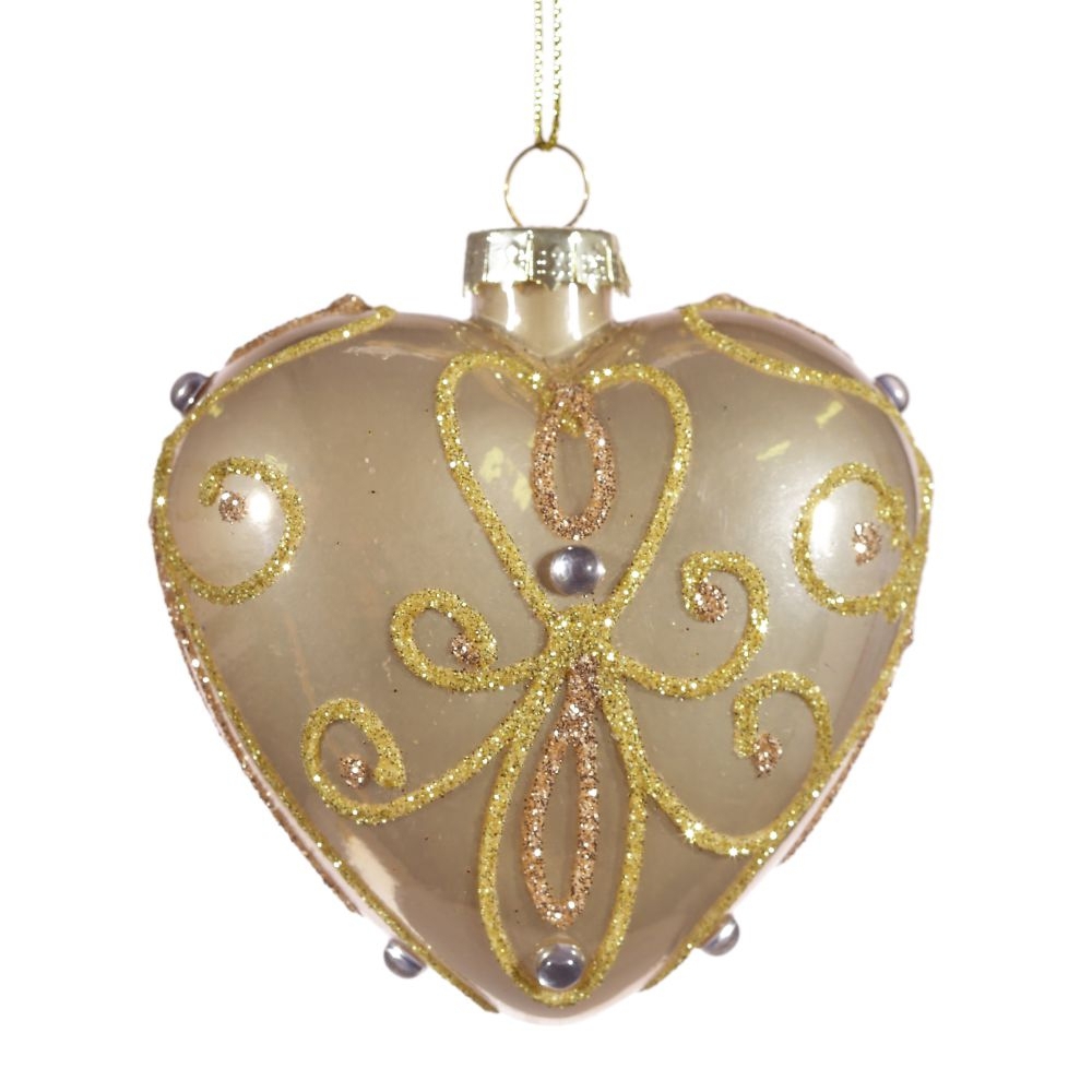 Изображение товара Елочная игрушка Сердце 9 см жёлтый золотой стекло дизайнерская новогодняя декорация