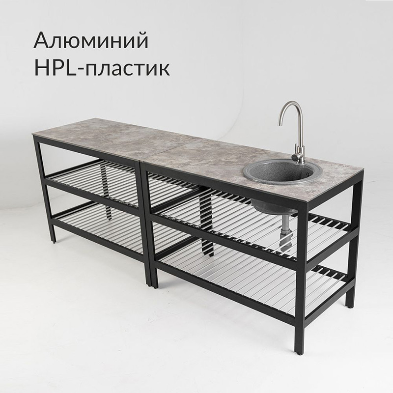 Изображение товара Кухня уличная Террасный кот с мойкой алюминий HPL 240x60 см Изображение товара Кухня уличная Террасный кот с мойкой алюминий HPL 240x60 см
