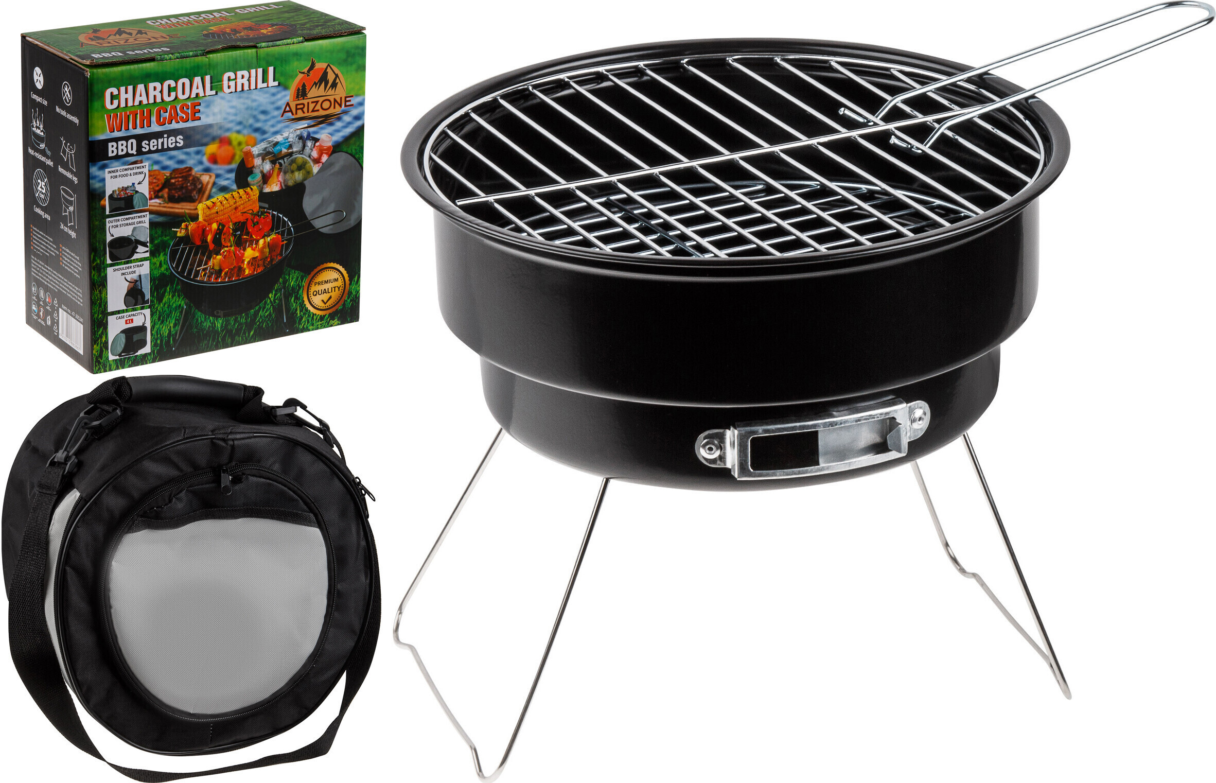 Изображение товара Гриль угольный ARIZONE BBQ 26,5х26,5 см с чехлом и решеткой
