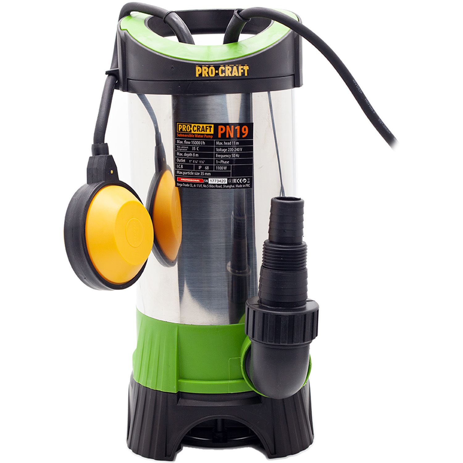 Изображение товара Насос погружной дренажный Procraft Pn19 сточные воды расход 15000 л/ч