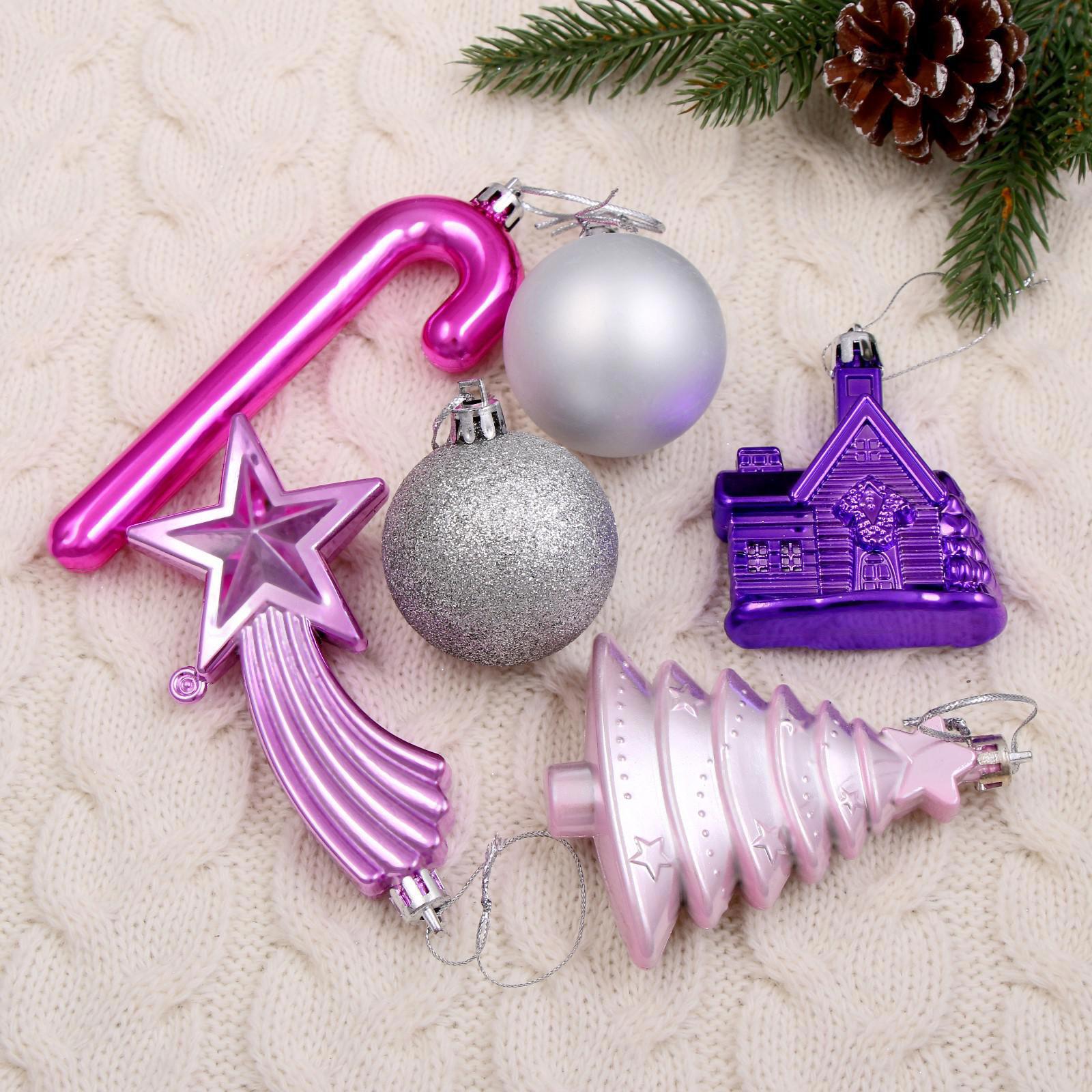 Изображение товара Набор елочных игрушек Вечер чуда 18 штук розовые пластиковые украшения для елки