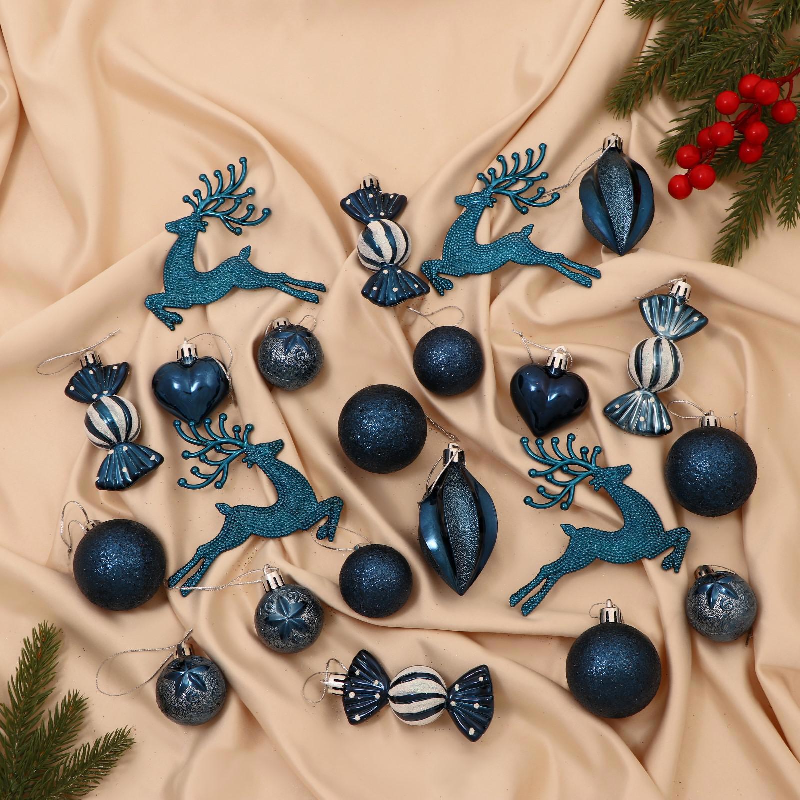Изображение товара Набор елочных игрушек Морозный день 22 шт синий 14.5 см