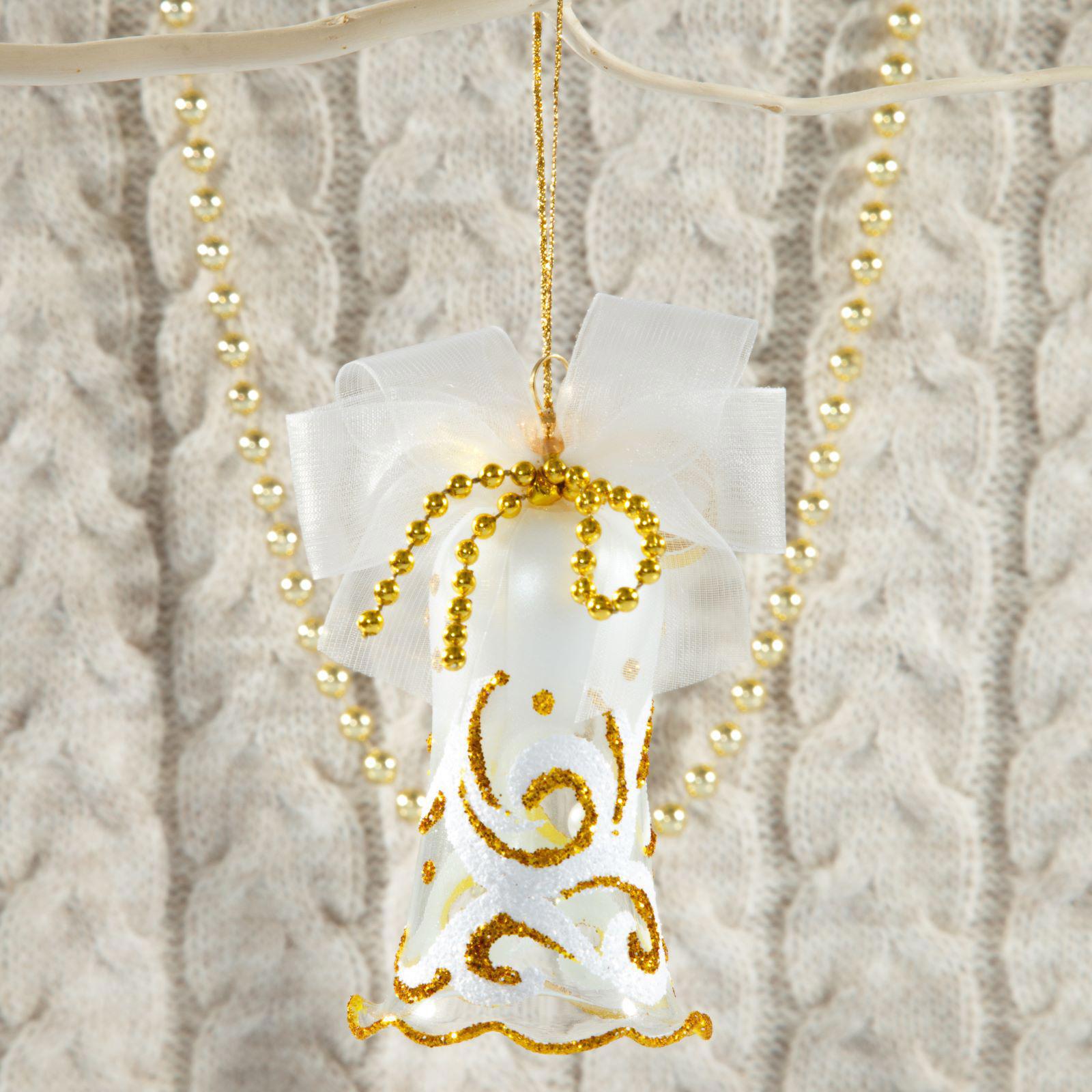 Изображение товара Елочная игрушка Узорный колокольчик Ёлочка 2564827 11.5 см х 4.5 см бесцветный/прозрачный