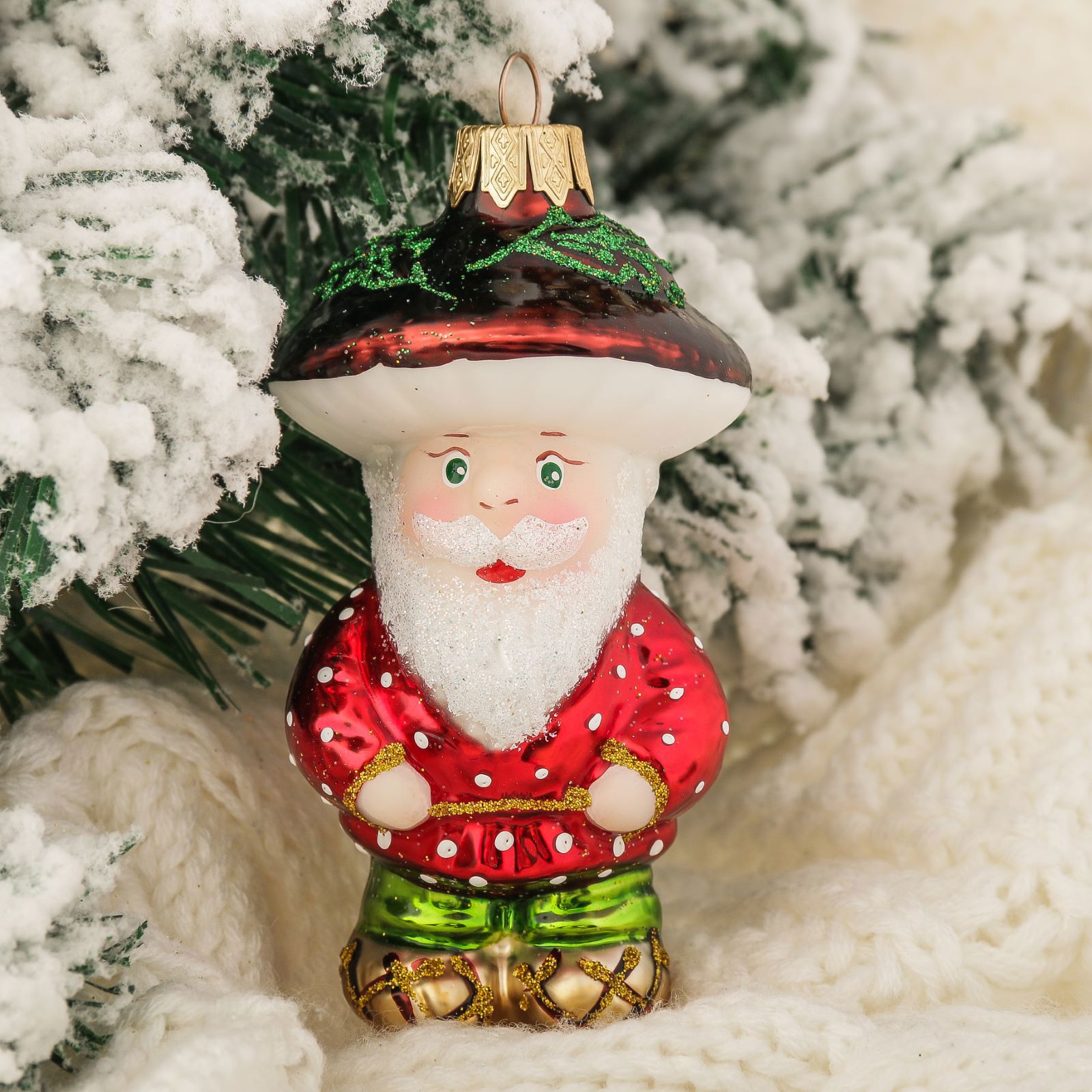 Изображение товара Стеклянная елочная игрушка Лесовичок Элита 10.5 см красная для новогоднего декора