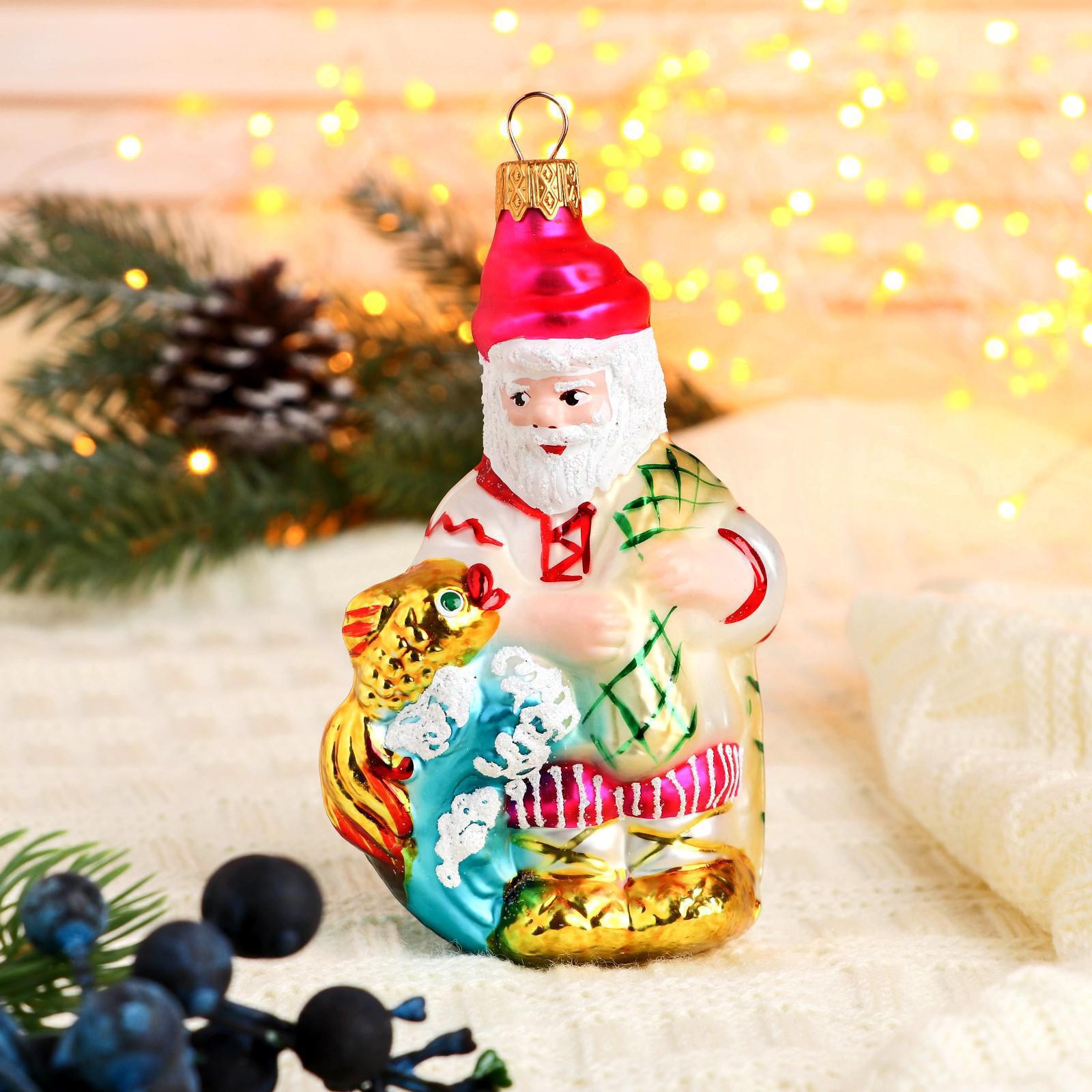 Изображение товара Елочная игрушка Старик с золотой рыбкой Элита 2586720 13.5 см х 6 см разноцветный