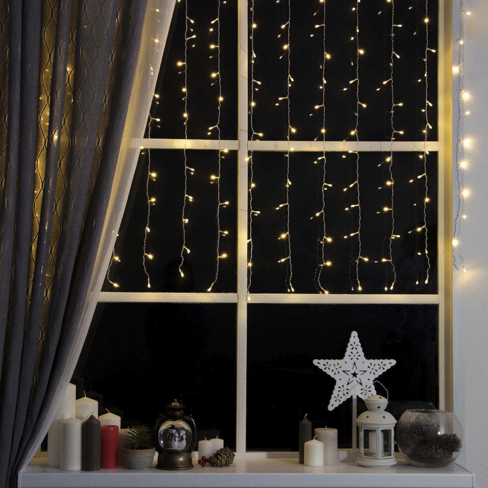 Изображение товара Электрогирлянда комнатная Luazon lighting 3584223 занавес 1.5x1.5 м 180 ламп теплый белый 8 режимов работы