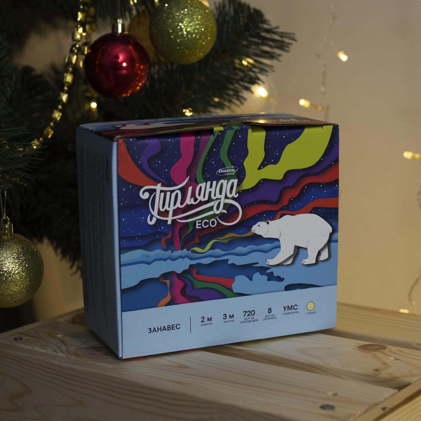 Изображение товара Электрогирлянда комнатная Luazon lighting 3584225 занавес 2x2 м 720 ламп теплый белый 8 режимов работы