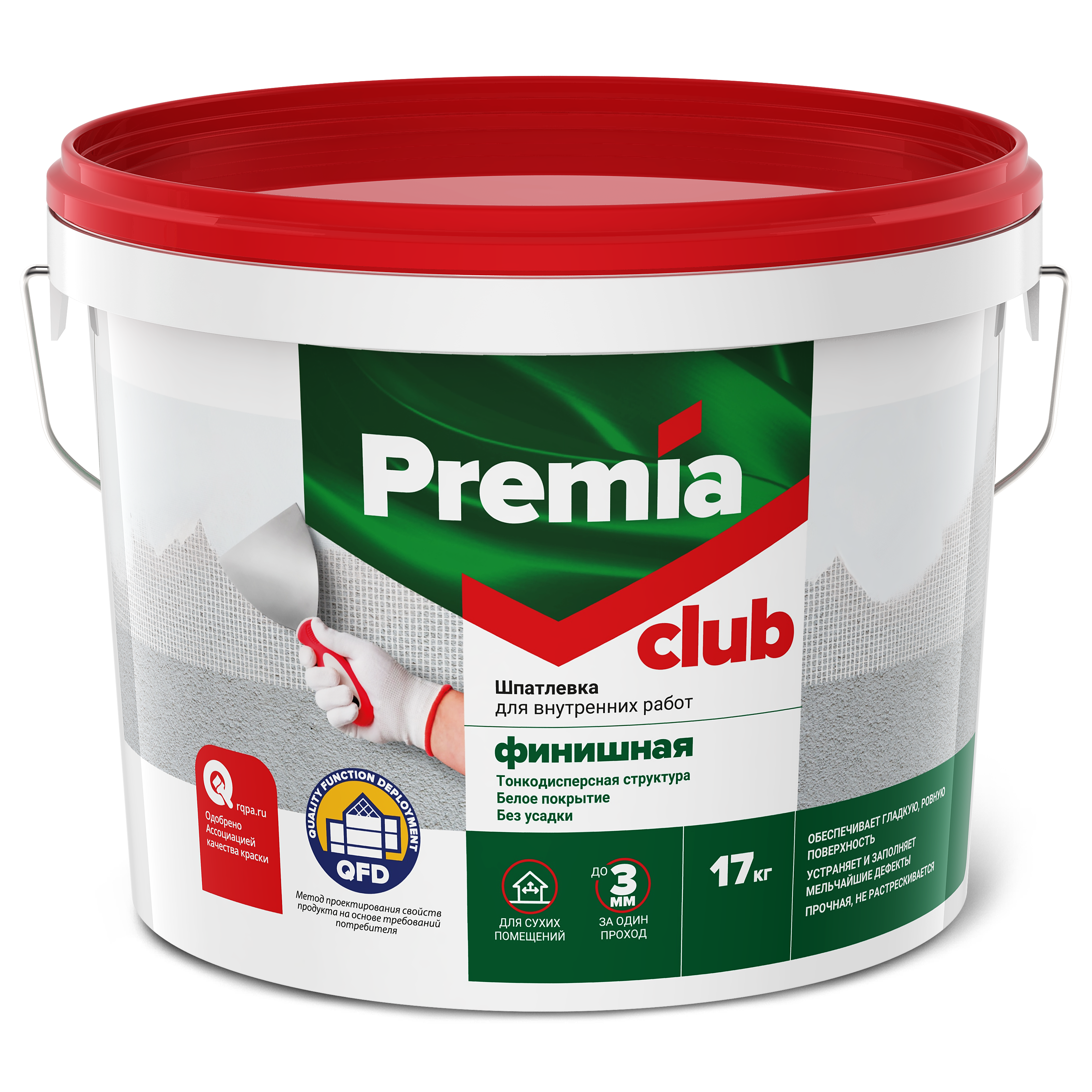 Изображение товара Финишная шпаклевка Premia Club 17 кг быстрое высыхание для внутренних работ Изображение товара Финишная шпаклевка Premia Club 17 кг быстрое высыхание для внутренних работ