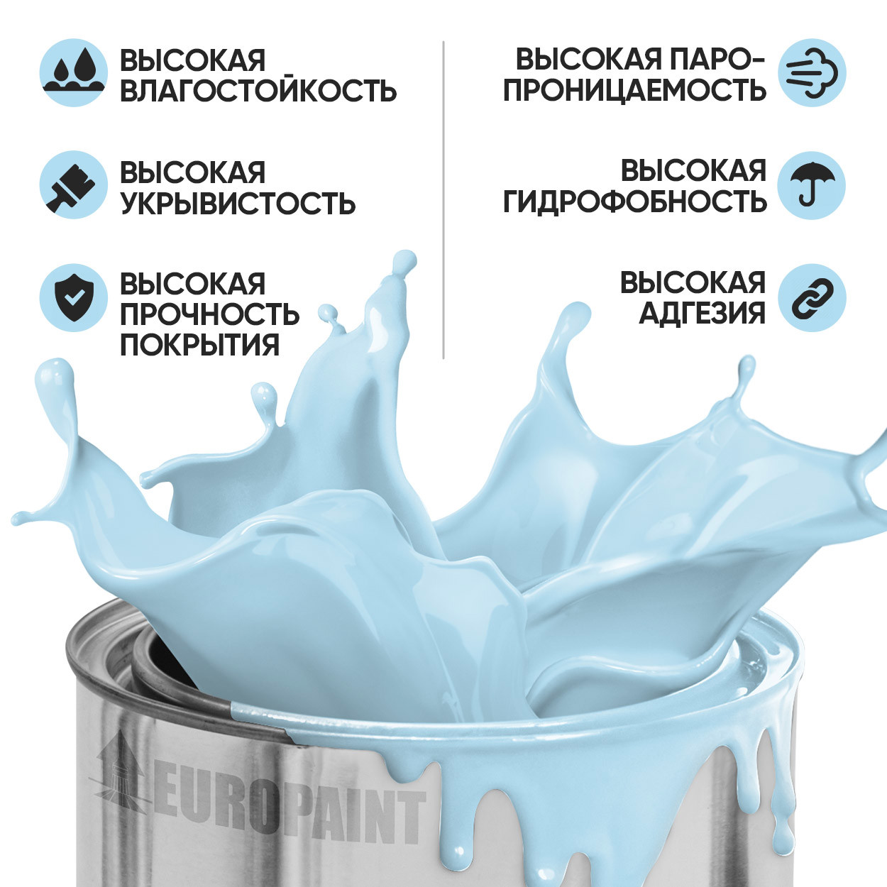 Изображение товара Краска фасадная EUROPAINT В_ЛМ_1111_ЛА14 10 л цвет лагуна