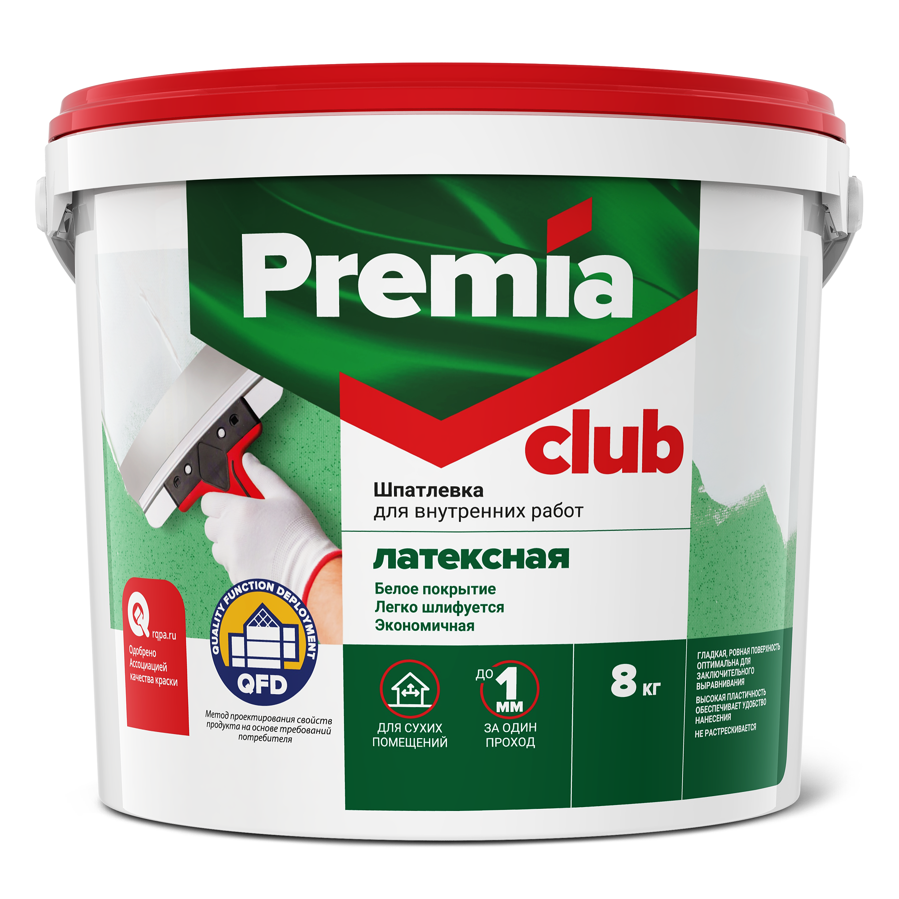 Изображение товара Шпатлевка PREMIA CLUB латексная для внутренних работ 8кг белая