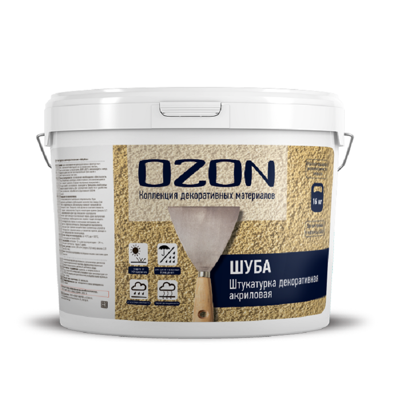 Изображение товара Декоративная камешковая штукатурка Ozon "Шуба" белая для фасадов и интерьеров