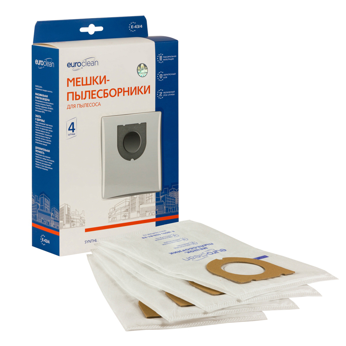 Изображение товара Мешки тканевые для пылесоса Euroclean E-43/4, 2.57 л, 4 шт Изображение товара Мешки тканевые для пылесоса Euroclean E-43/4, 2.57 л, 4 шт
